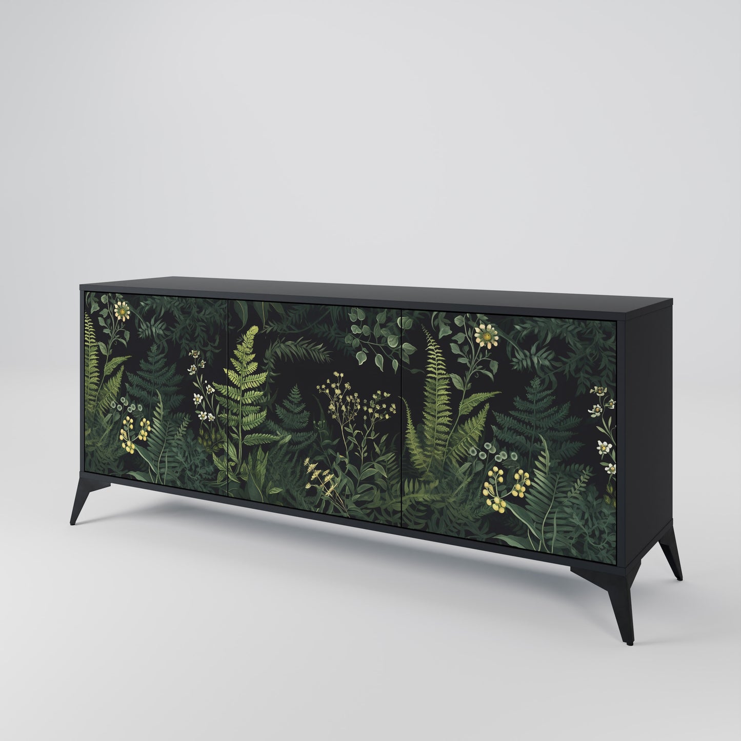 FERN FLOWERS 3-dörrars skänk i svart finish