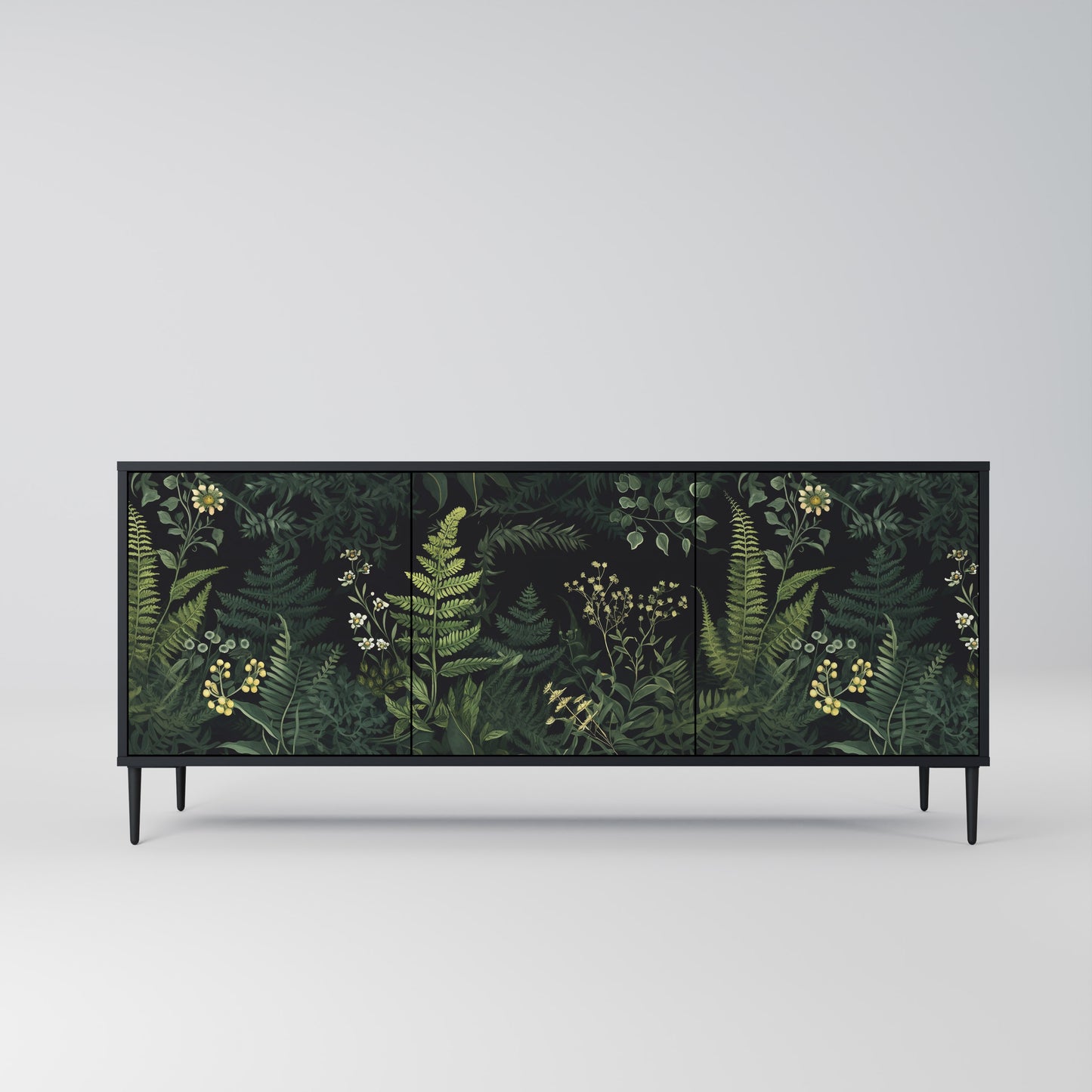 FERN FLOWERS 3-dörrars skänk i svart finish