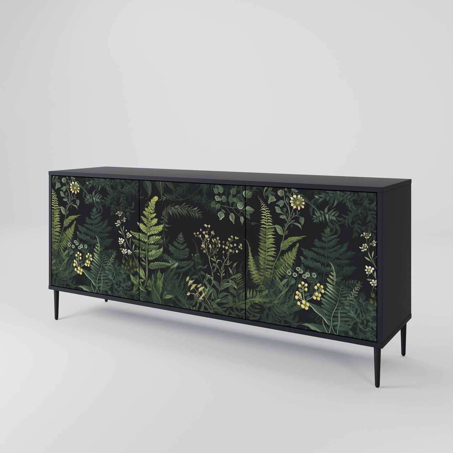 FERN FLOWERS 3-dörrars skänk i svart finish