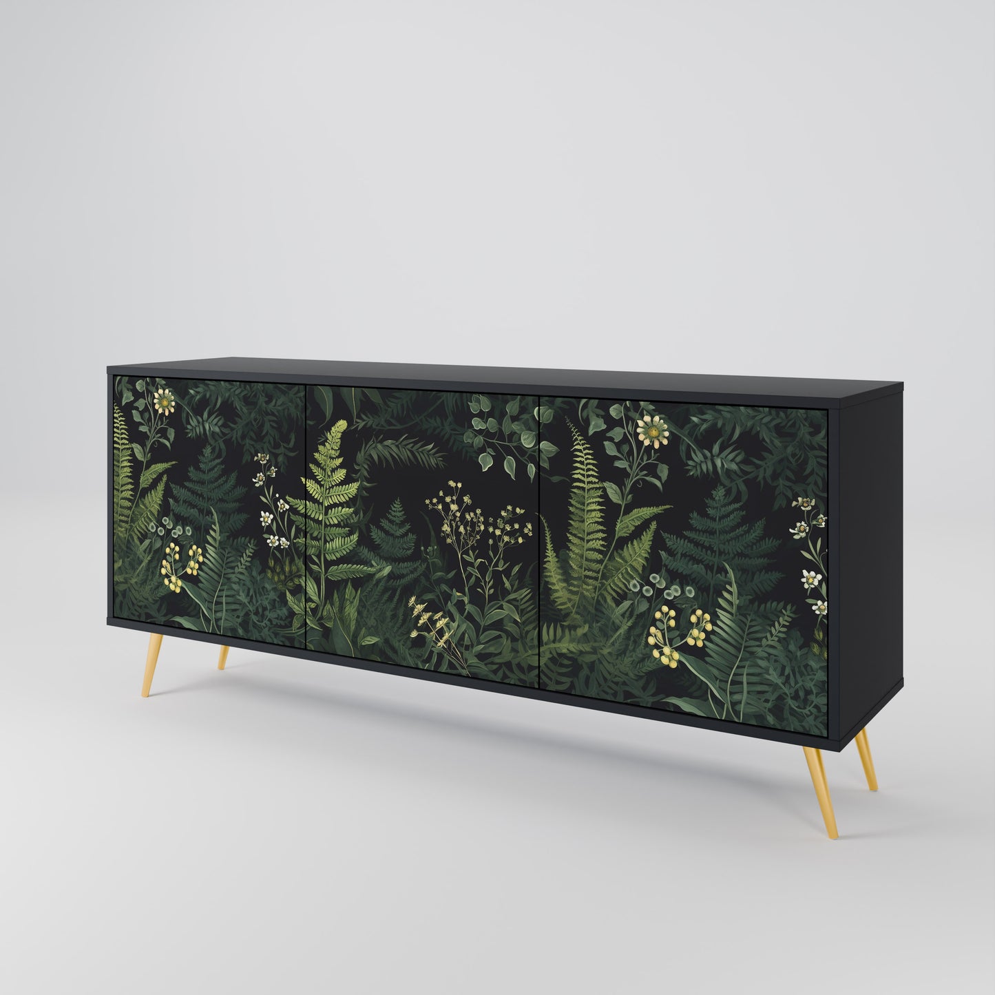 FERN FLOWERS 3-dörrars skänk i svart finish