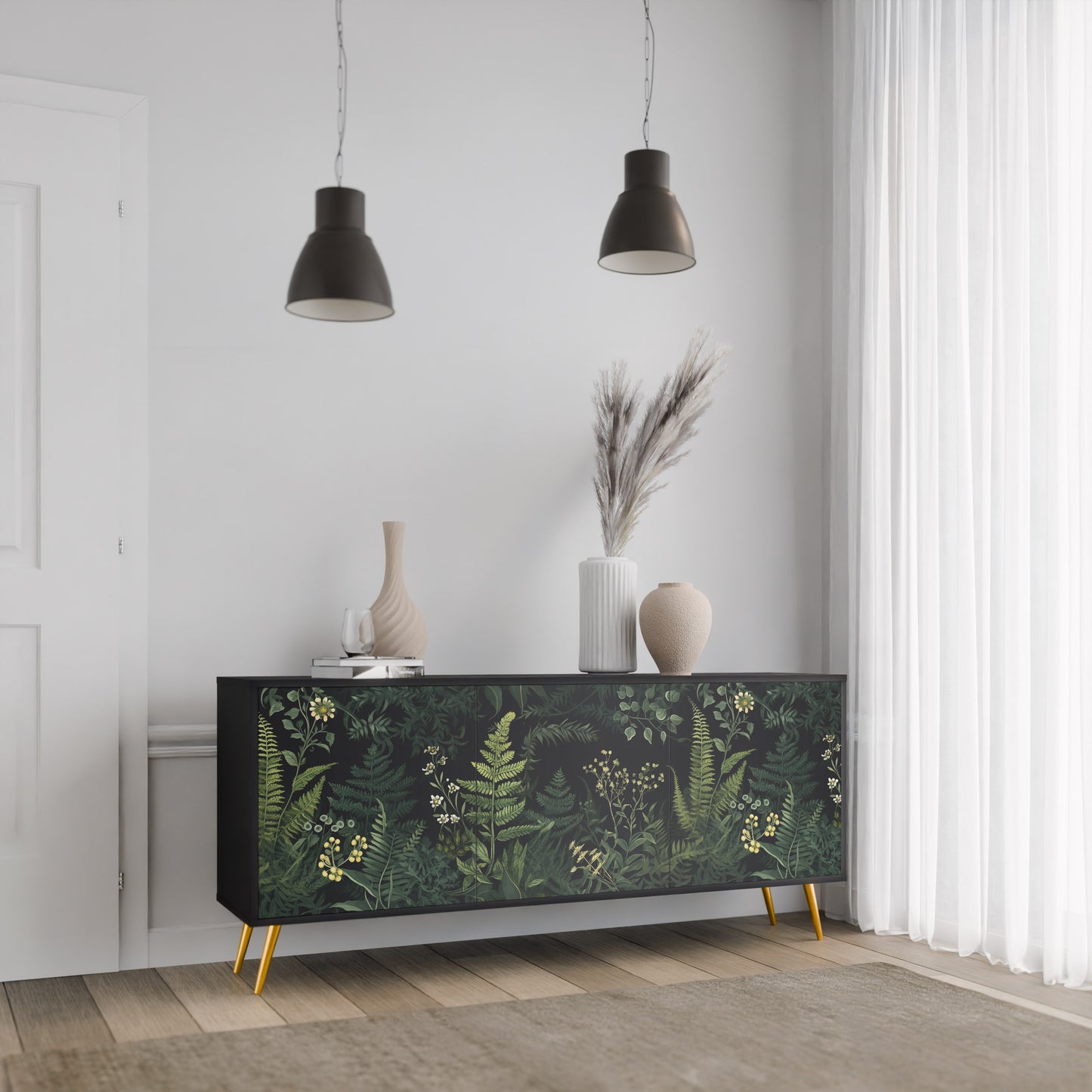FERN FLOWERS 3-dörrars skänk i svart finish