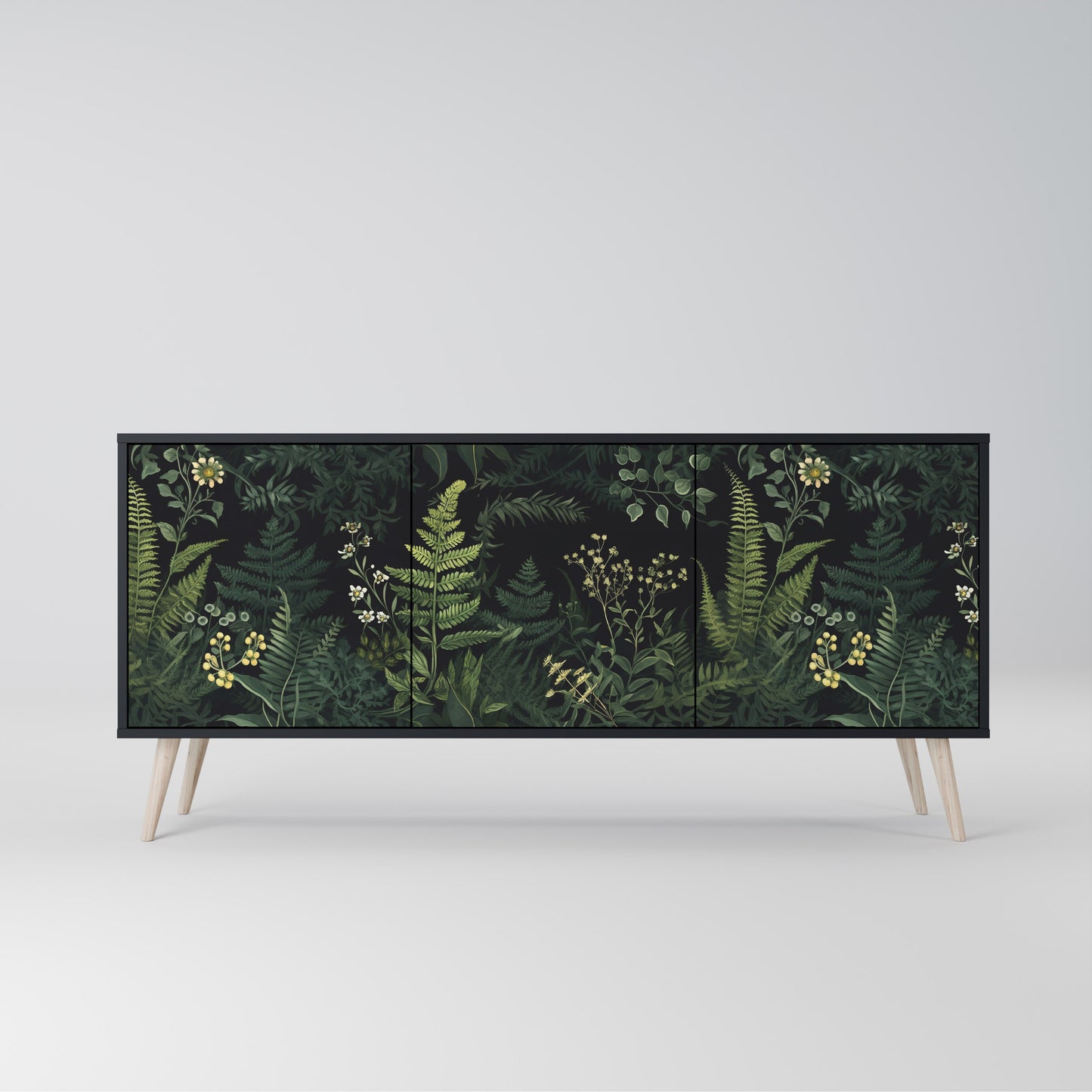 FERN FLOWERS 3-dörrars skänk i svart finish