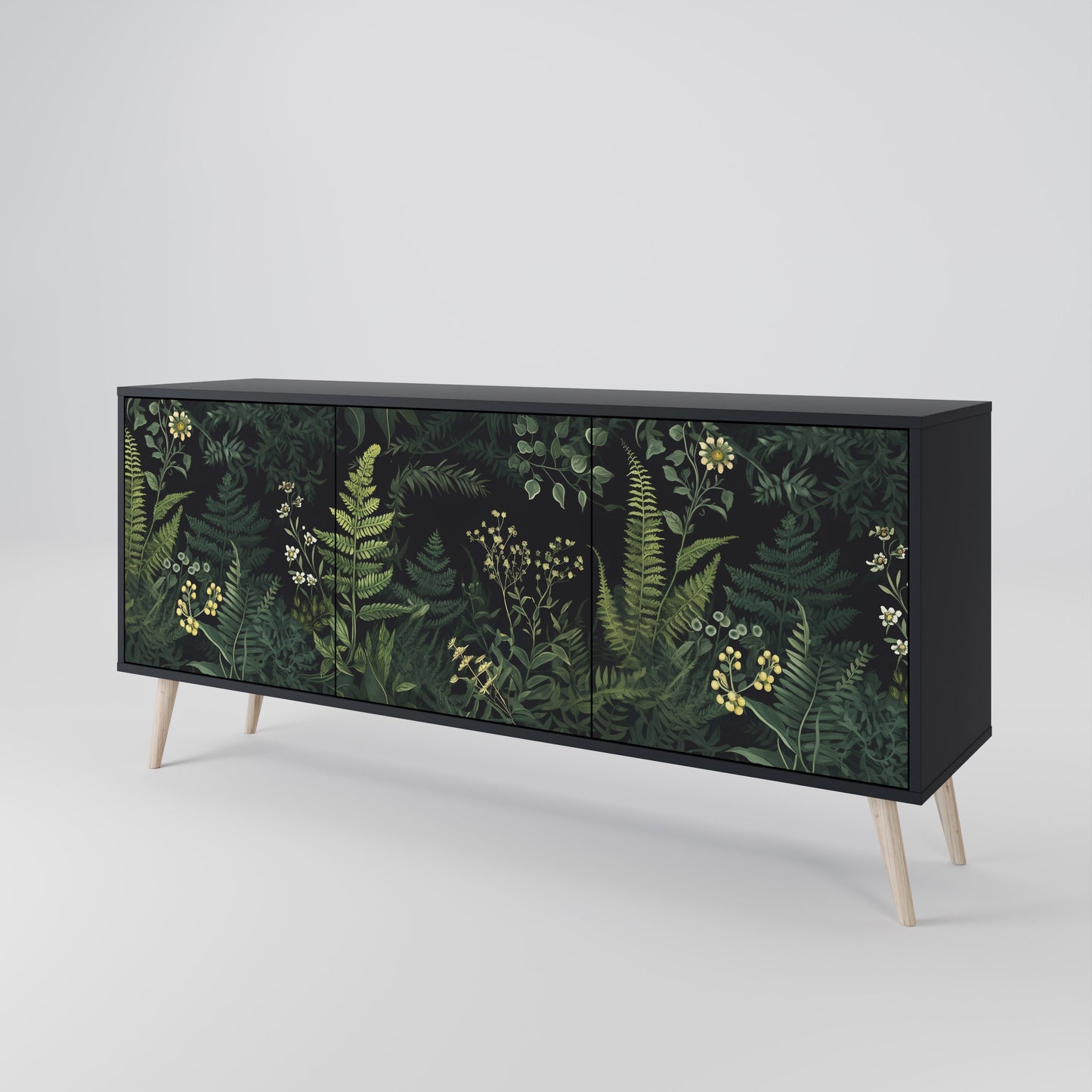 FERN FLOWERS 3-dörrars skänk i svart finish