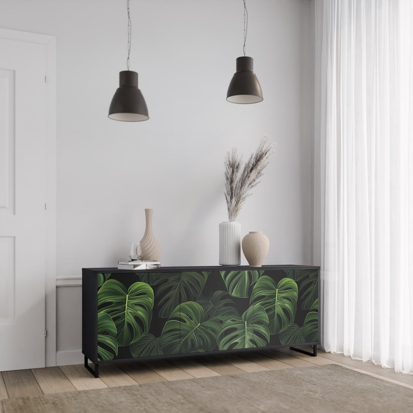 INFINITE MONSTERA 3-dörrars skänk i svart finish