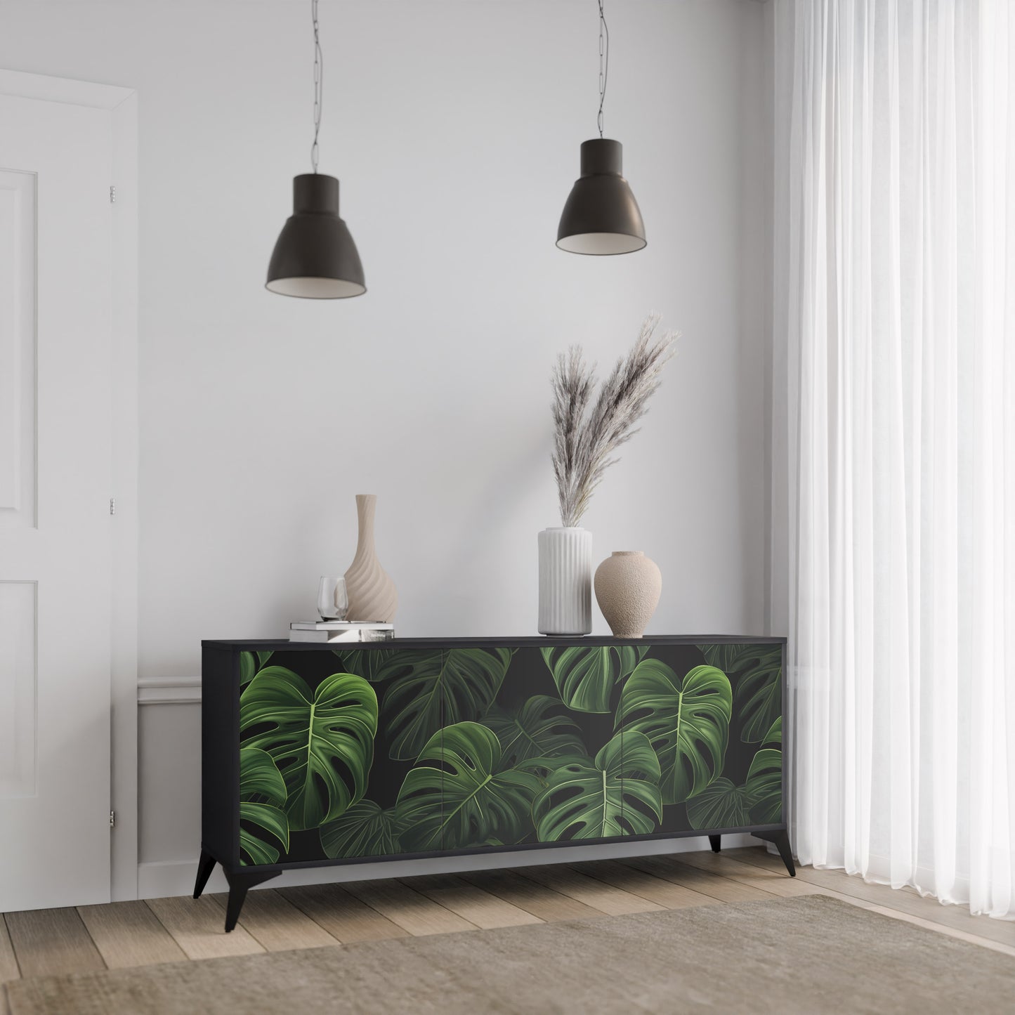 INFINITE MONSTERA 3-dörrars skänk i svart finish