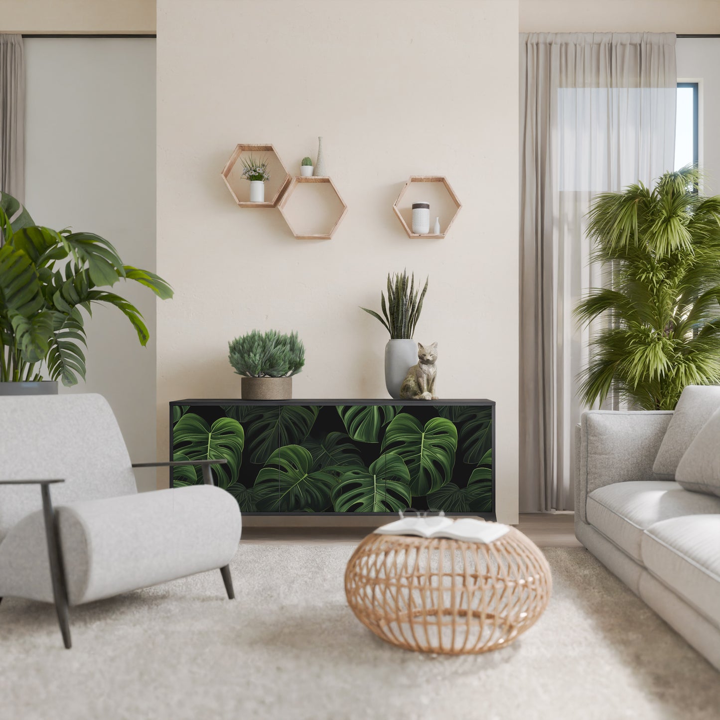 INFINITE MONSTERA 3-dörrars skänk i svart finish