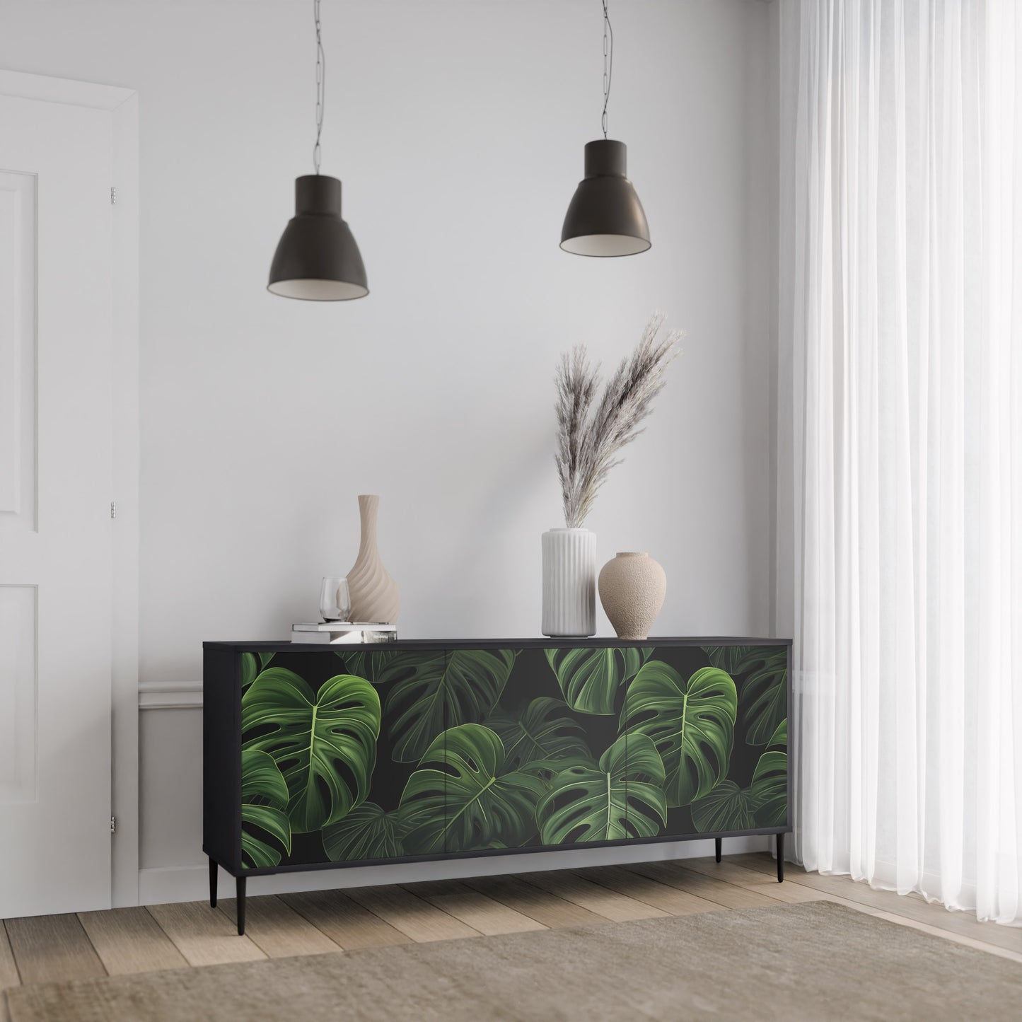 INFINITE MONSTERA 3-dörrars skänk i svart finish