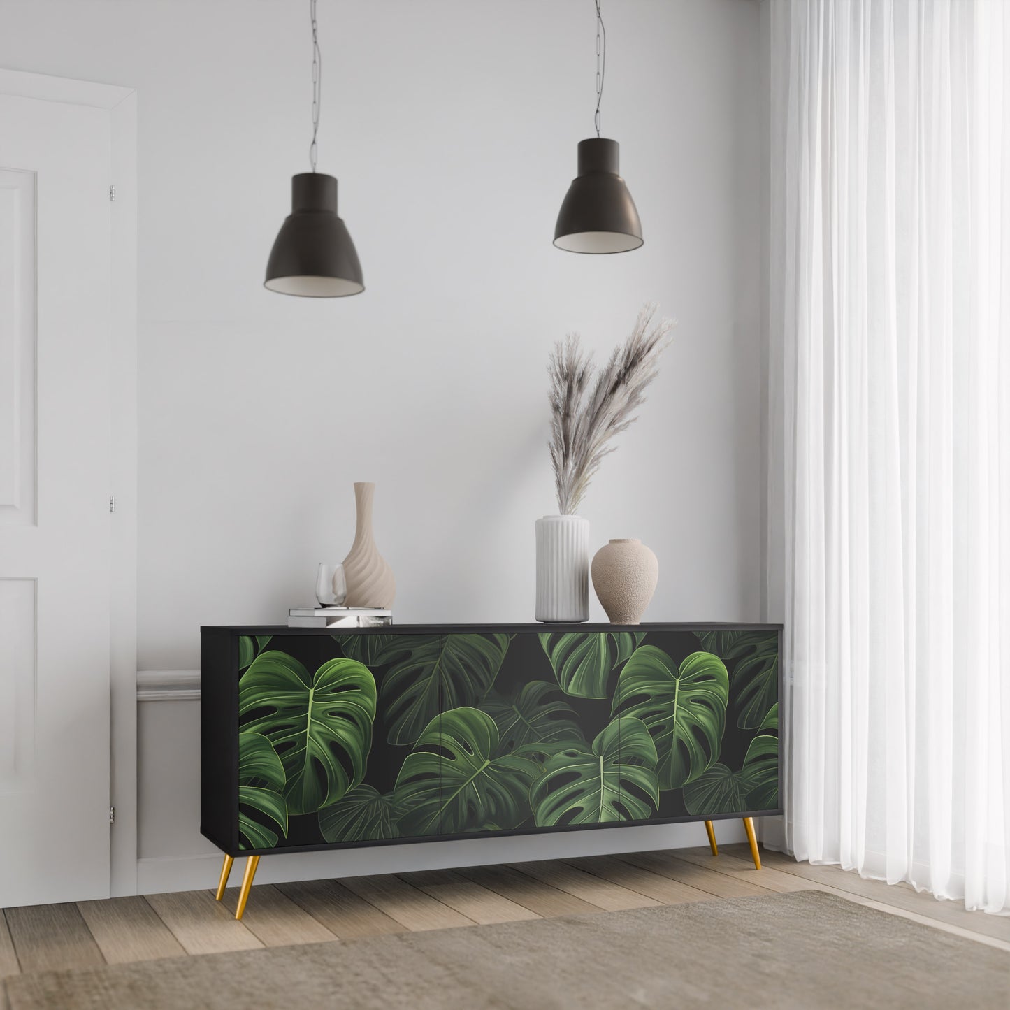 INFINITE MONSTERA 3-dörrars skänk i svart finish
