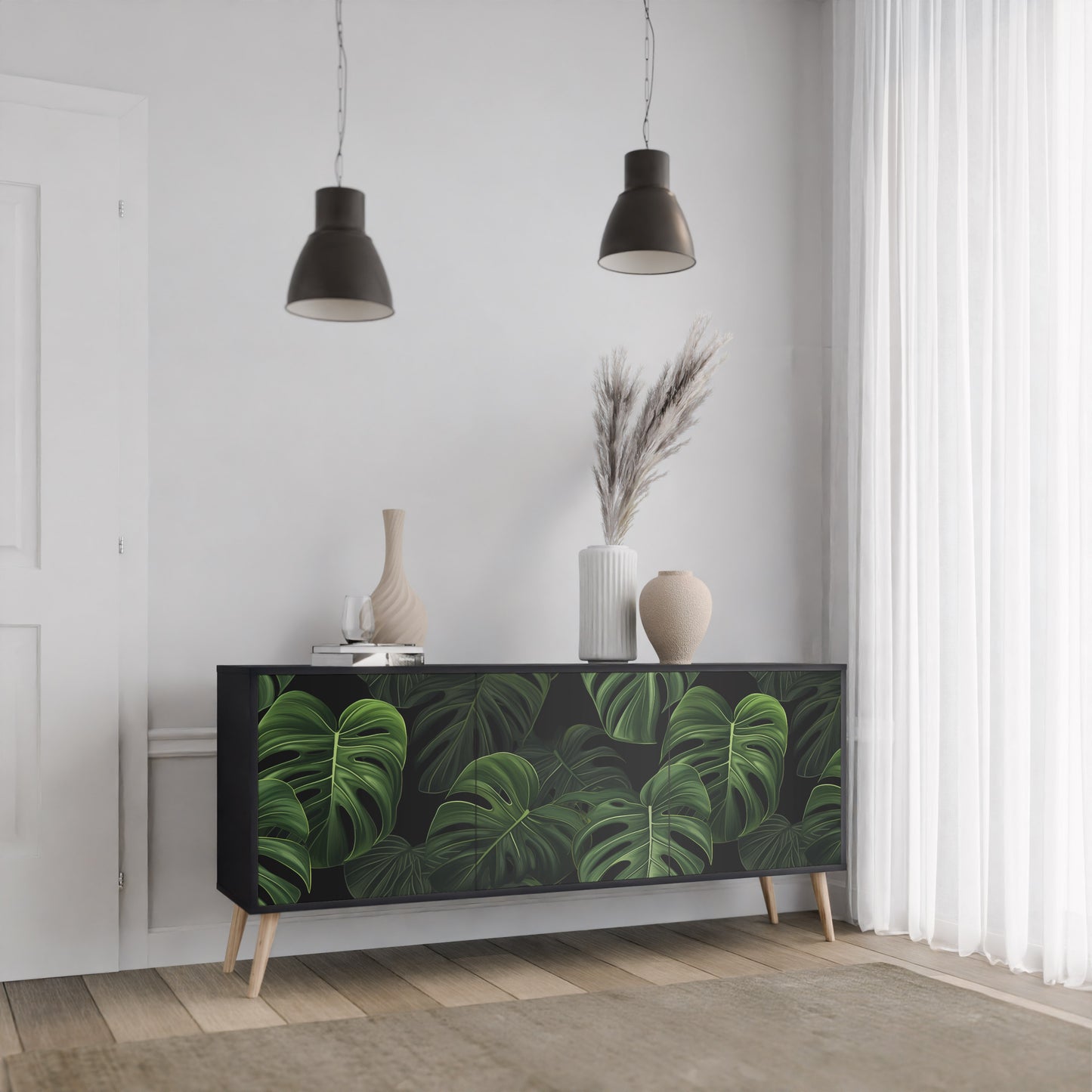 INFINITE MONSTERA 3-dörrars skänk i svart finish