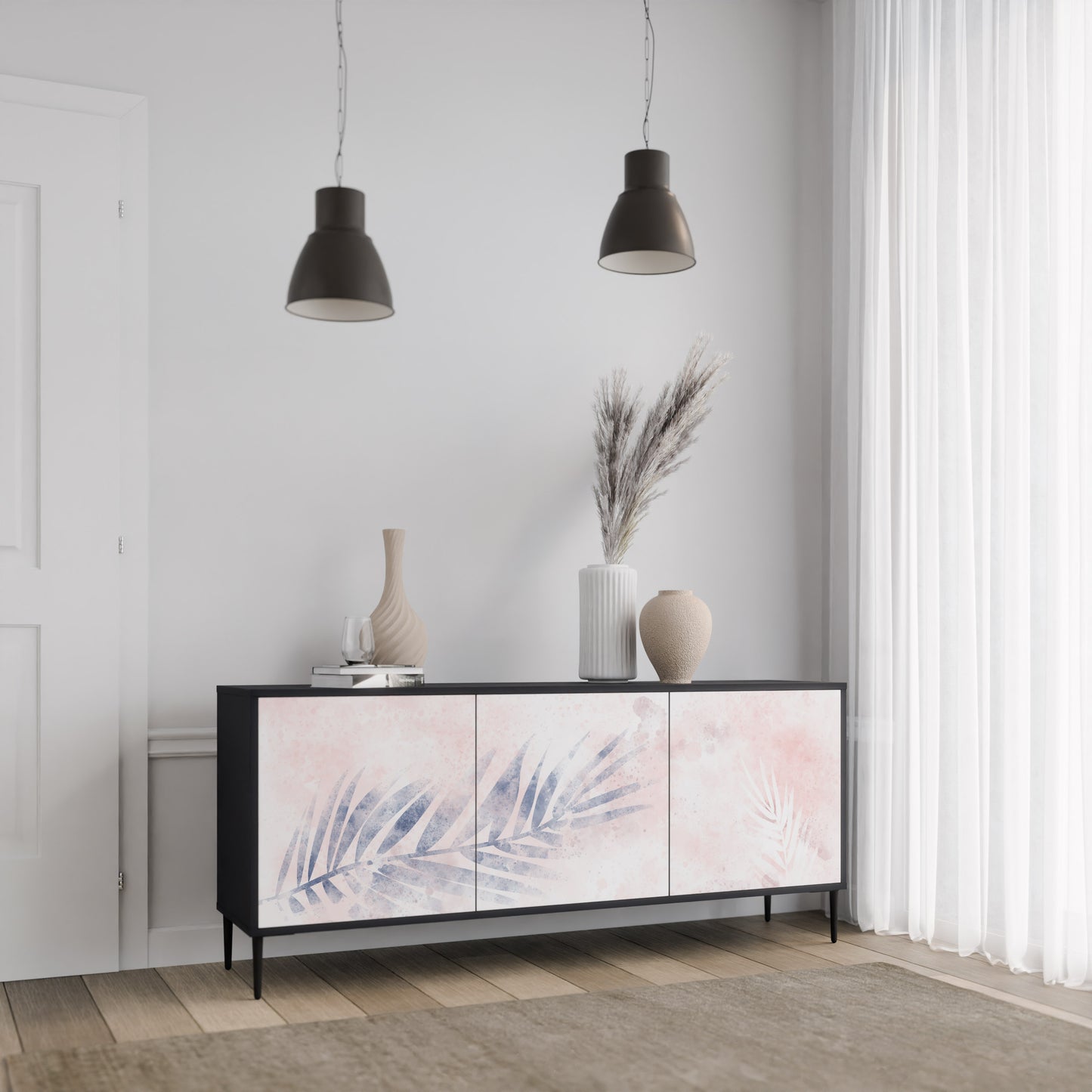 TIDLÖS FLOAT 3-dörrars skänk i svart finish
