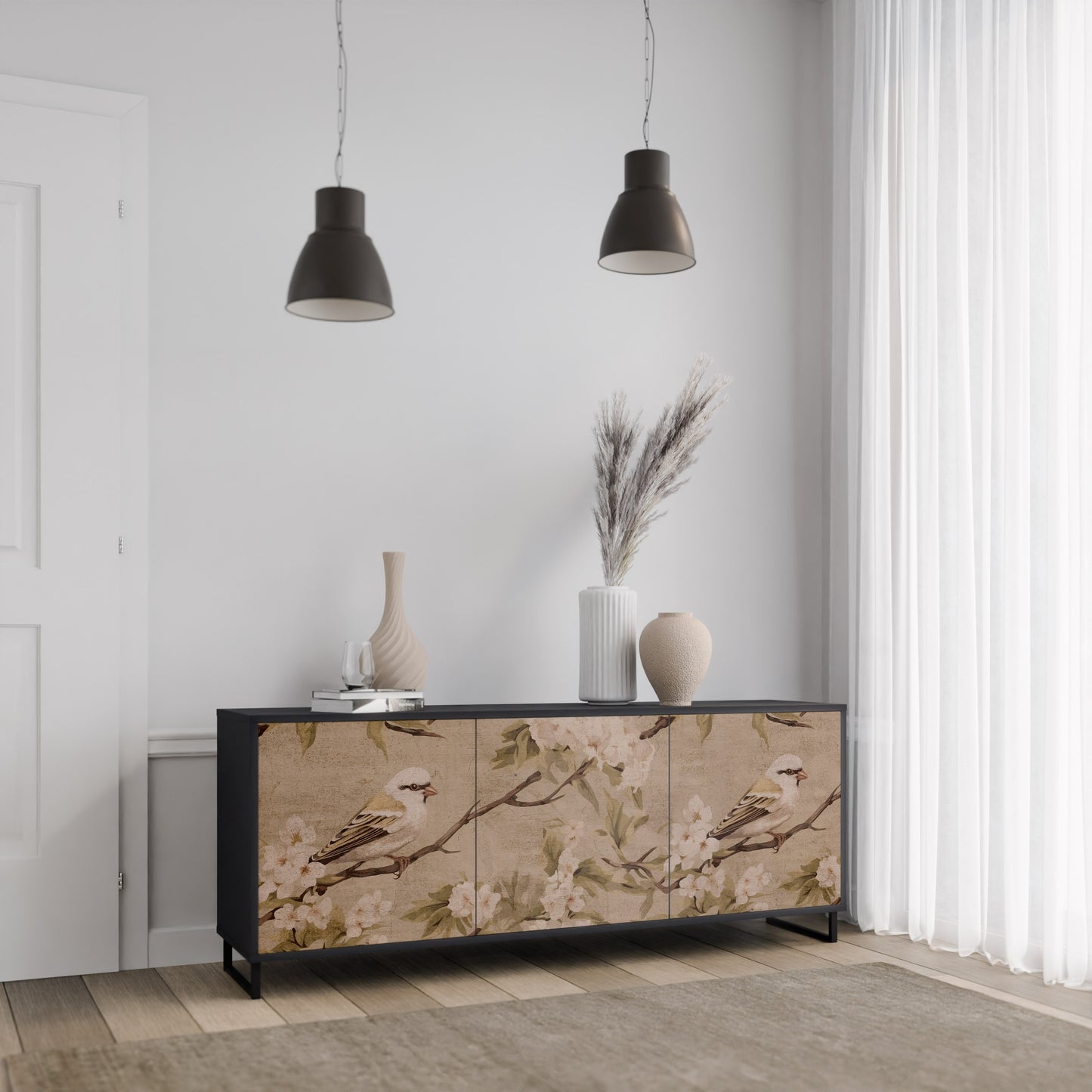 PETAL DISTINGUISH 3-dörrars skänk i svart finish