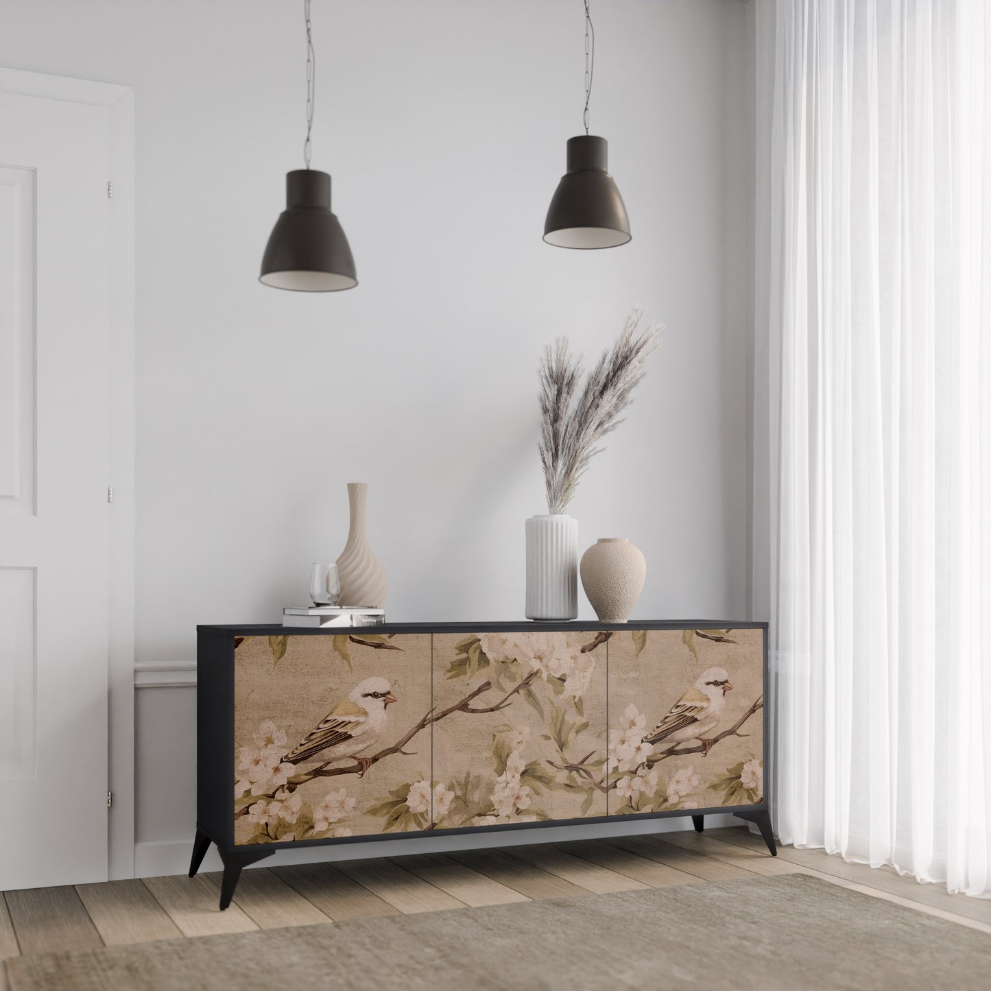 PETAL DISTINGUISH 3-dörrars skänk i svart finish