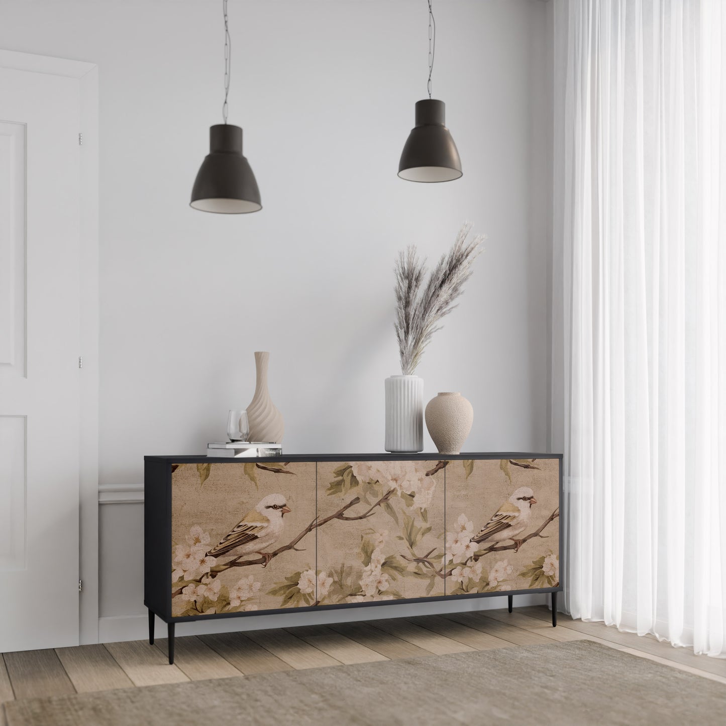 PETAL DISTINGUISH 3-dörrars skänk i svart finish