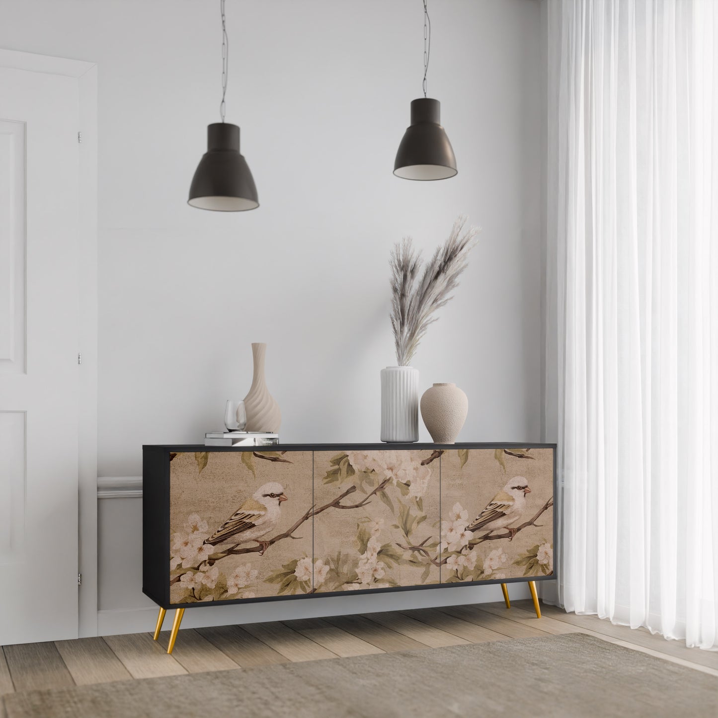 PETAL DISTINGUISH 3-dörrars skänk i svart finish