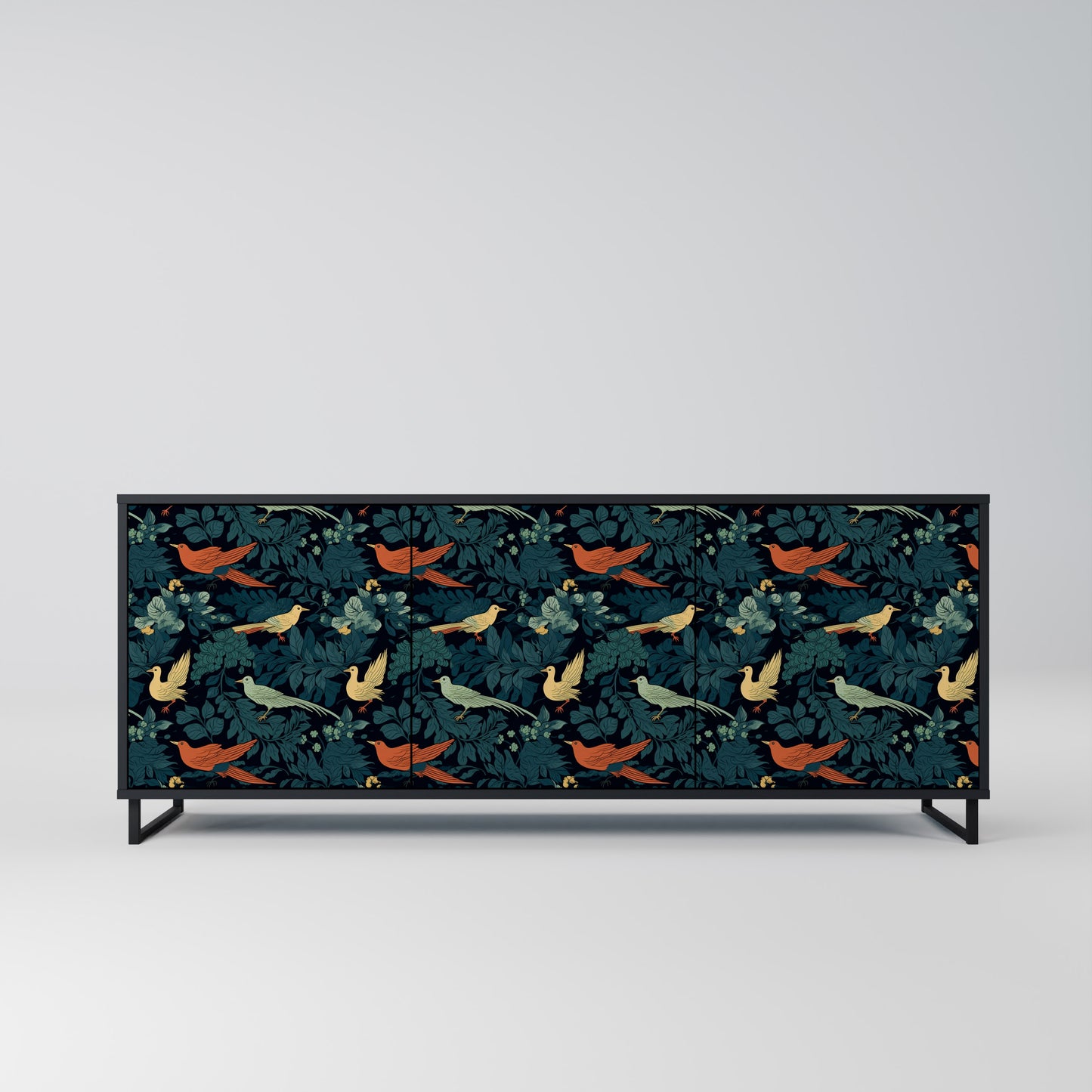 FOWL ORNAMENT 3-dörrars skänk i svart finish