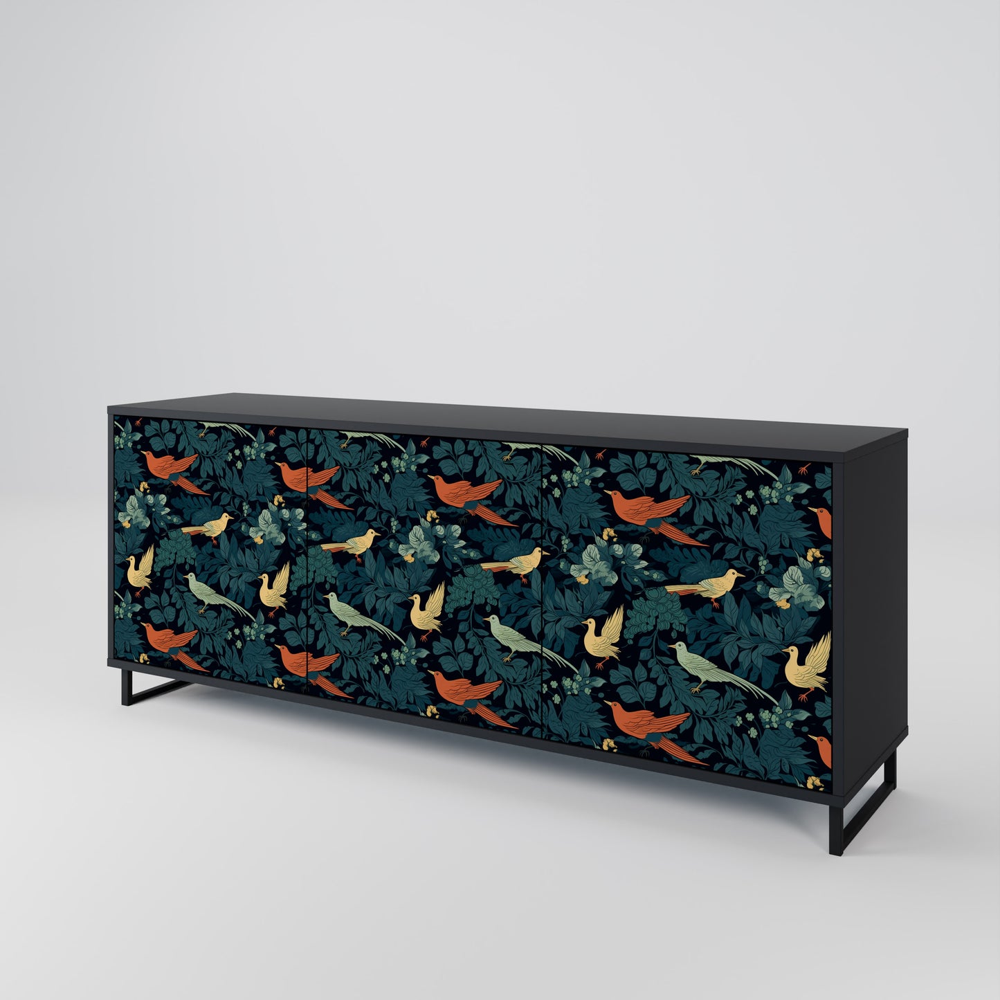 FOWL ORNAMENT 3-dörrars skänk i svart finish