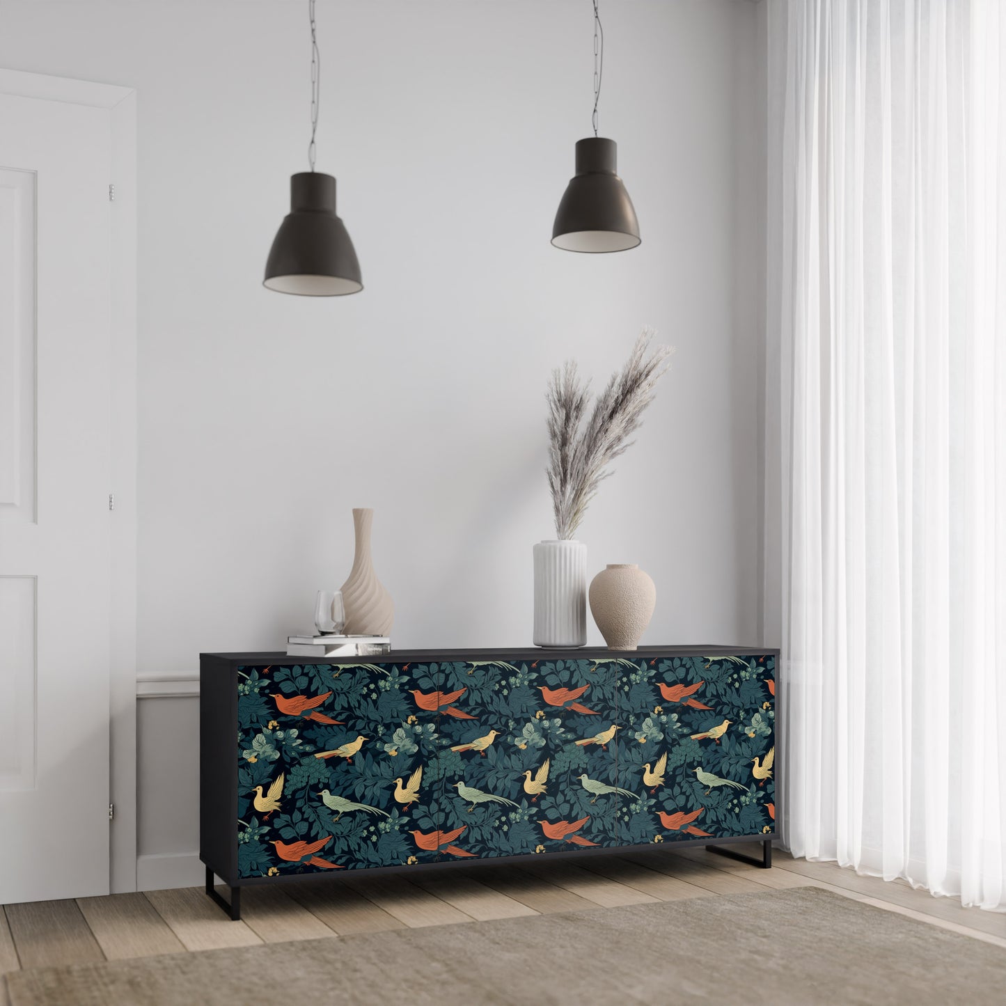 FOWL ORNAMENT 3-dörrars skänk i svart finish