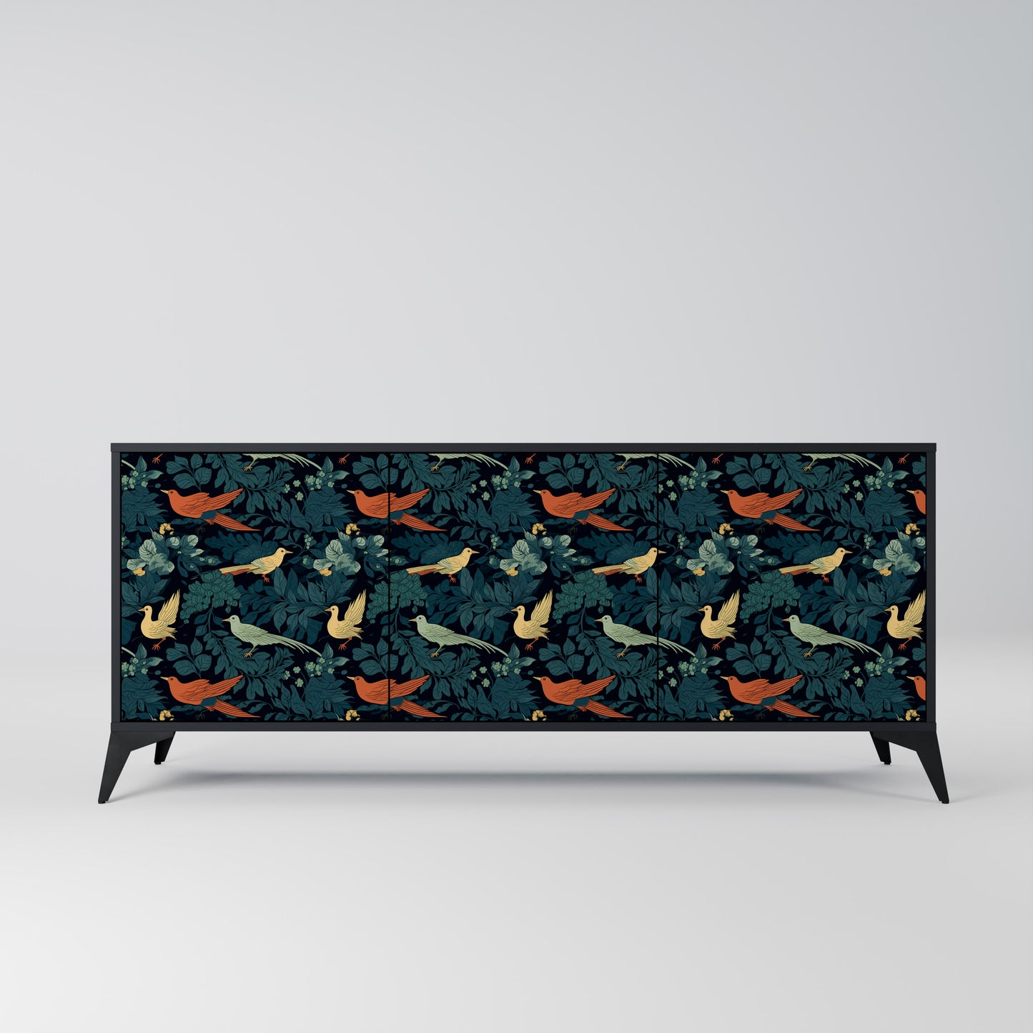 FOWL ORNAMENT 3-dörrars skänk i svart finish