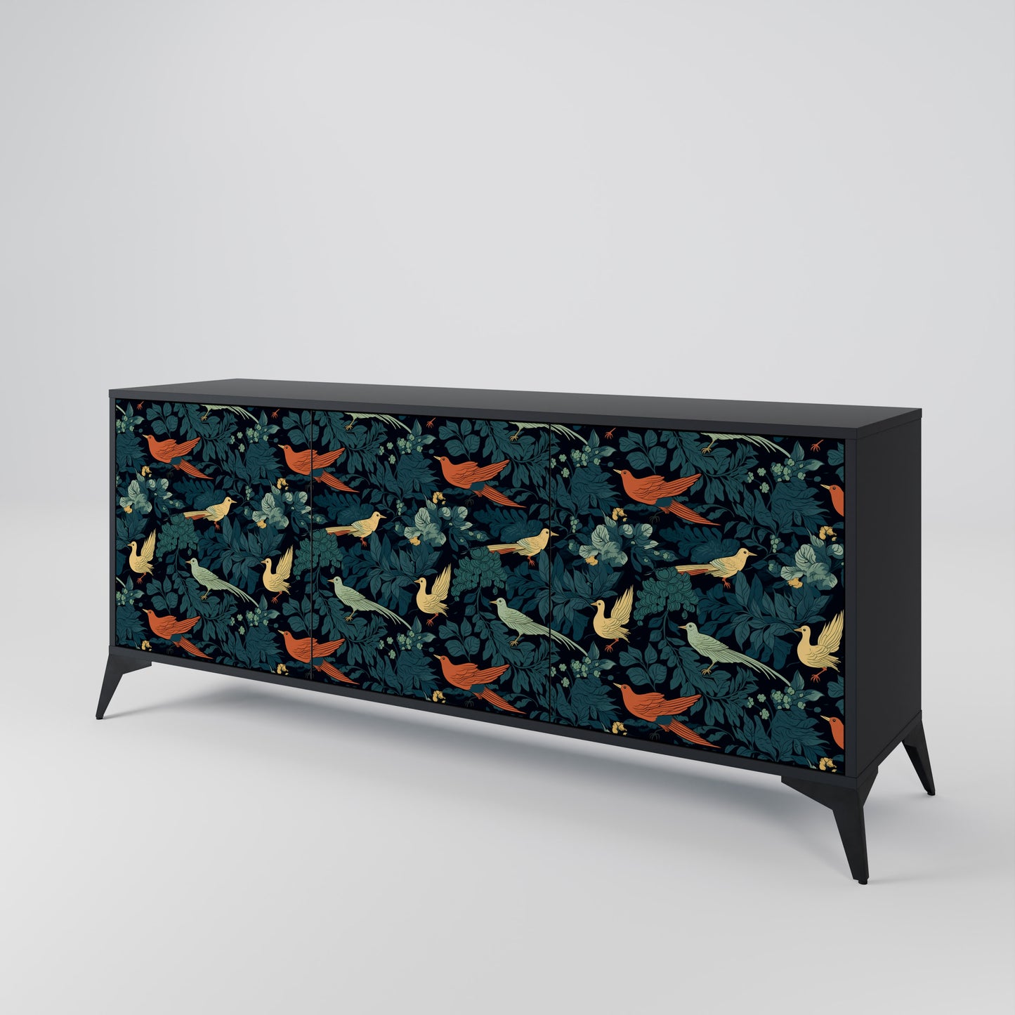 FOWL ORNAMENT 3-dörrars skänk i svart finish