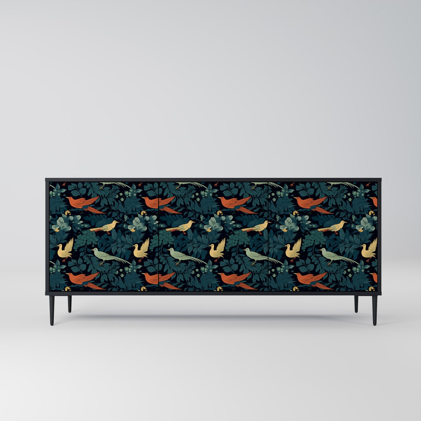 FOWL ORNAMENT 3-dörrars skänk i svart finish