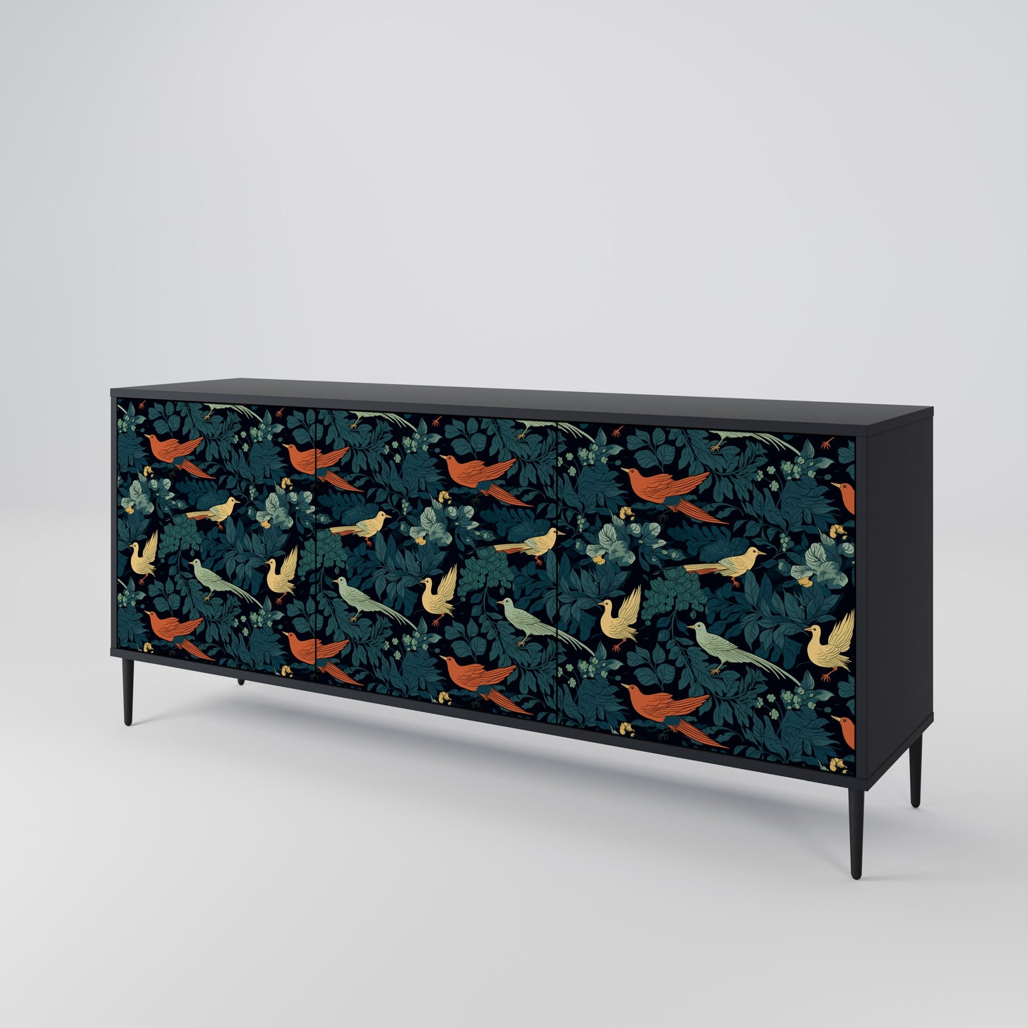 FOWL ORNAMENT 3-dörrars skänk i svart finish