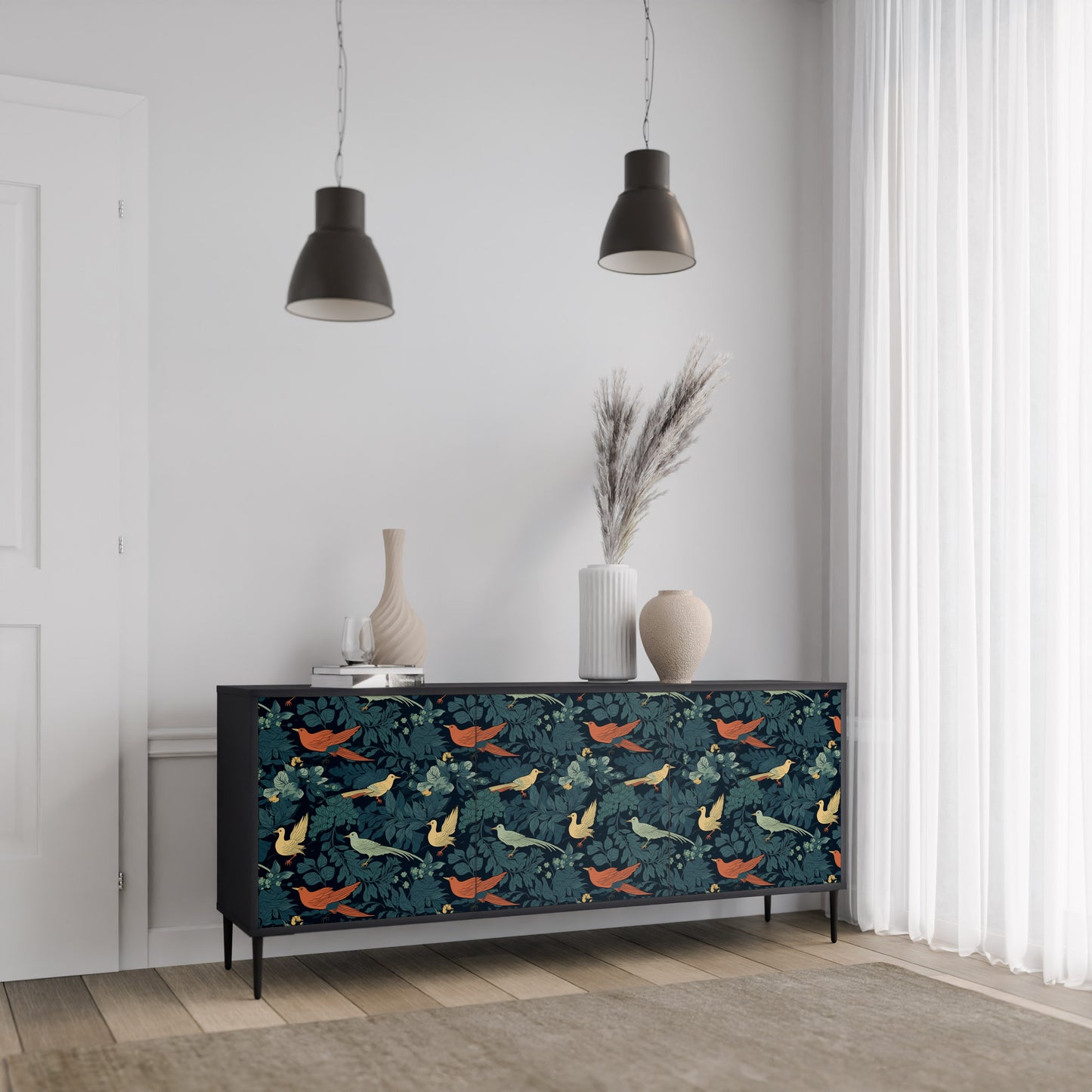 FOWL ORNAMENT 3-dörrars skänk i svart finish