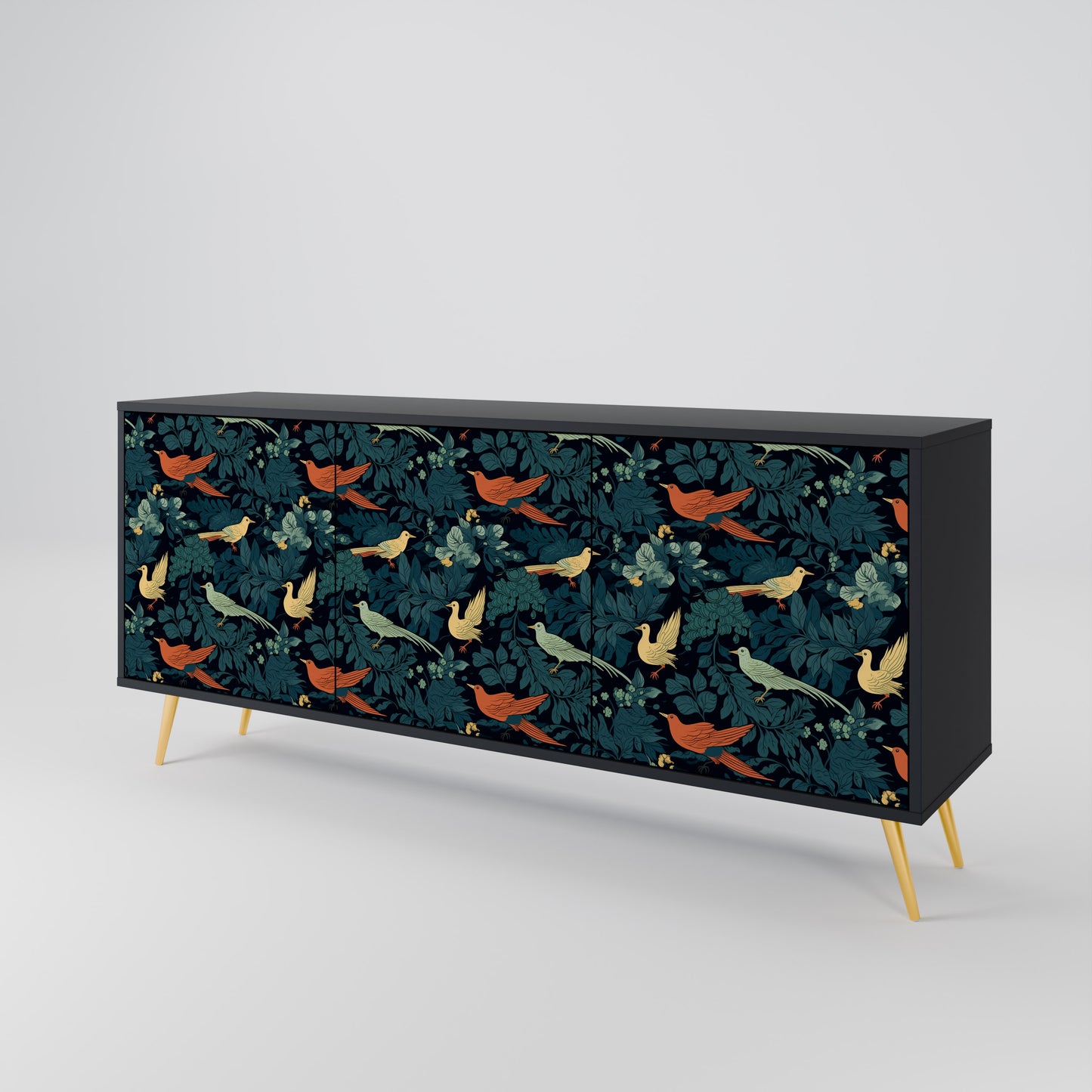 FOWL ORNAMENT 3-dörrars skänk i svart finish
