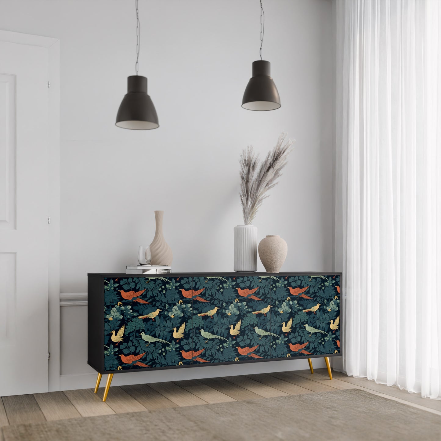 FOWL ORNAMENT 3-dörrars skänk i svart finish