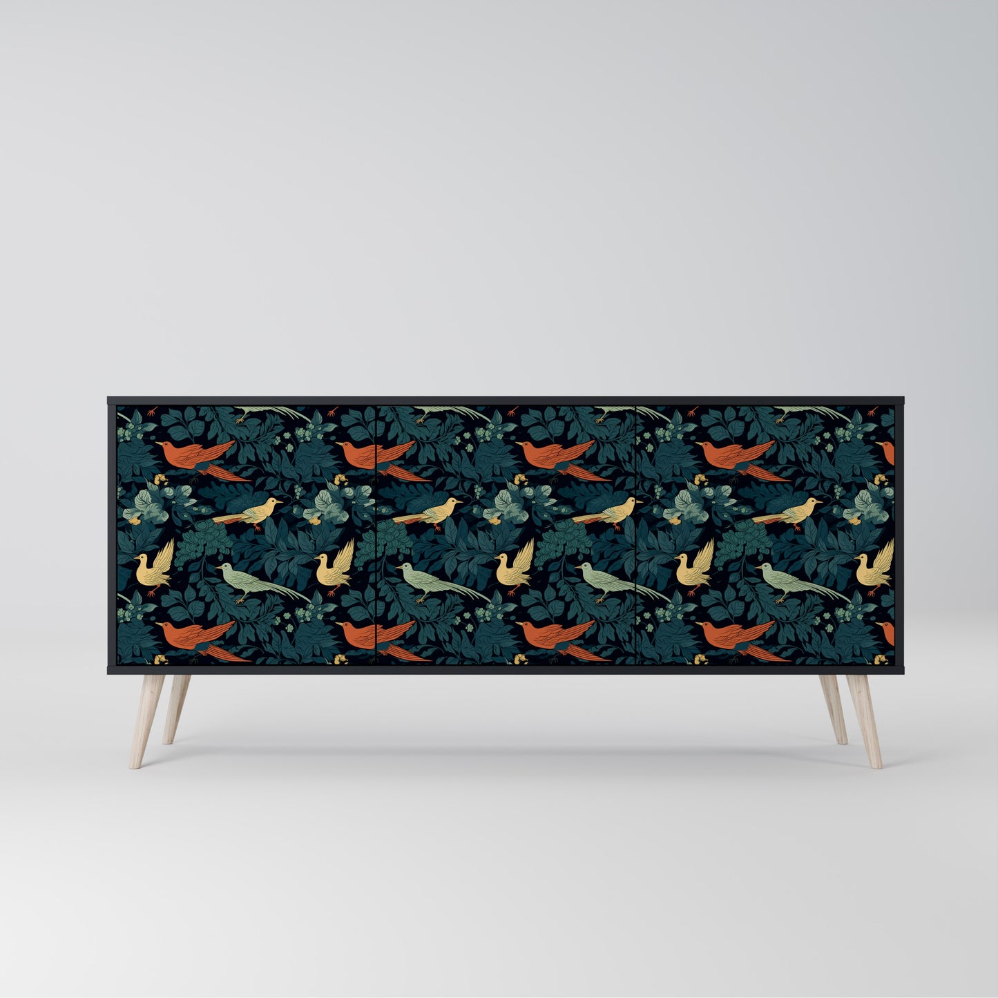 FOWL ORNAMENT 3-dörrars skänk i svart finish