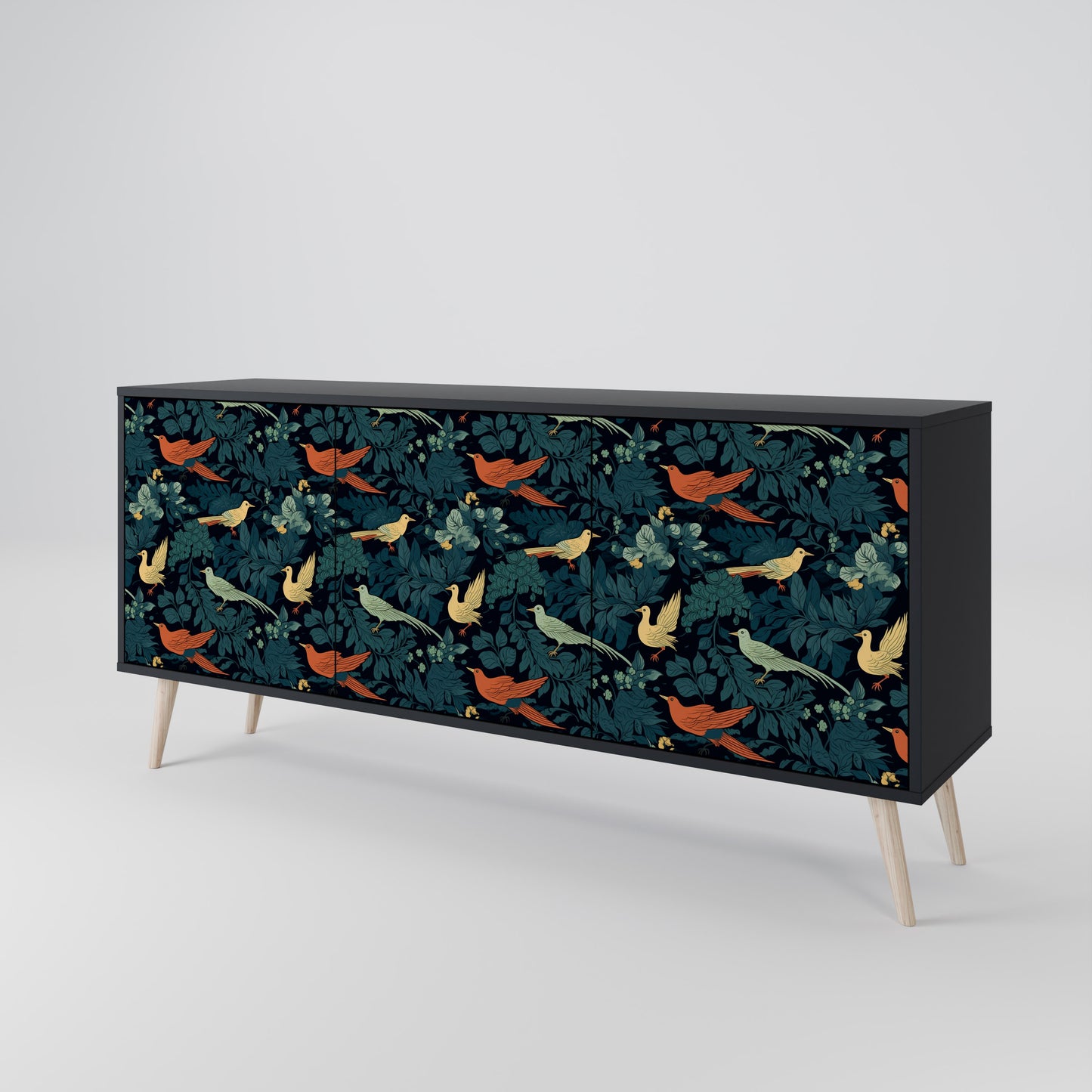 FOWL ORNAMENT 3-dörrars skänk i svart finish