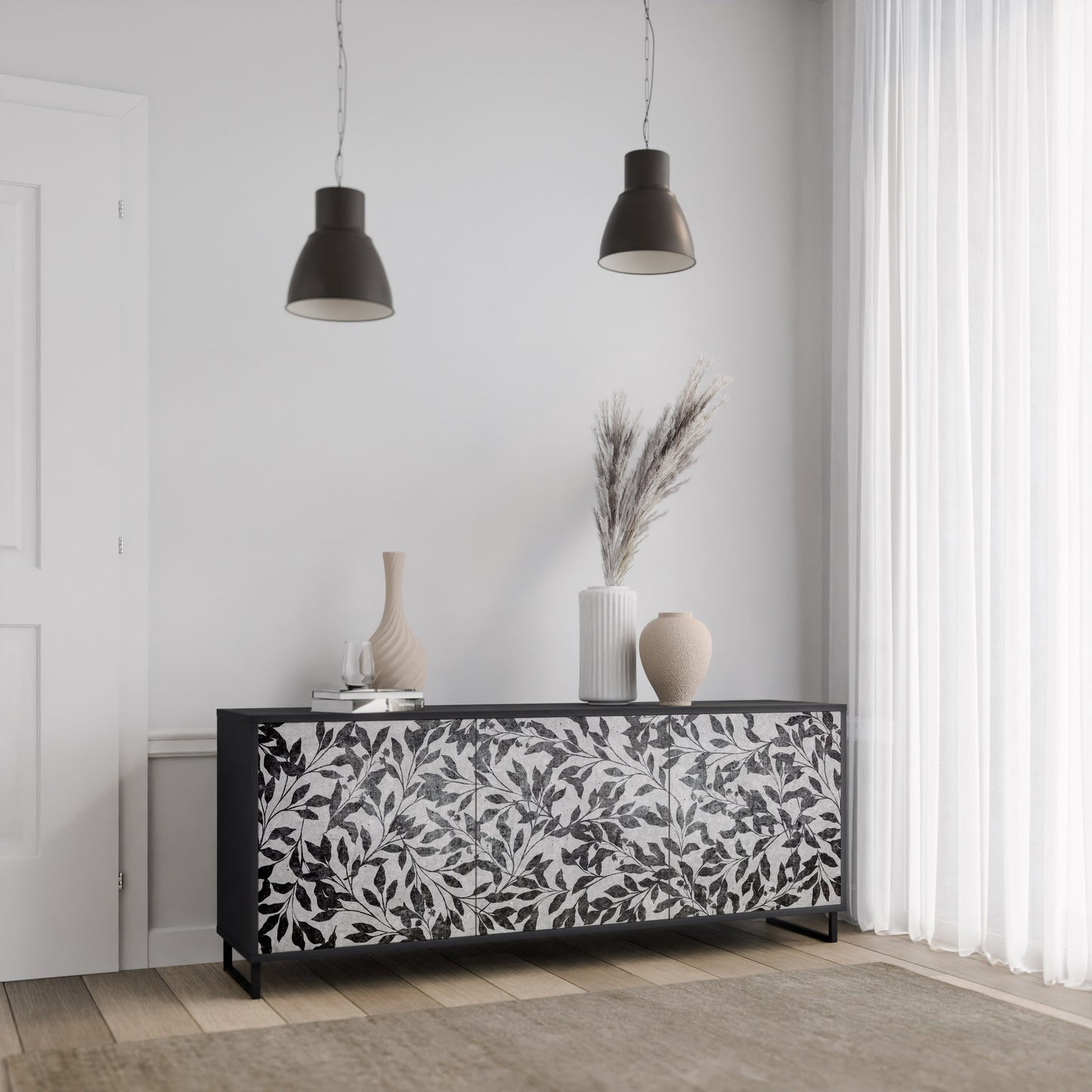 CHARCOAL SPROUT 3-dörrars skänk i svart finish