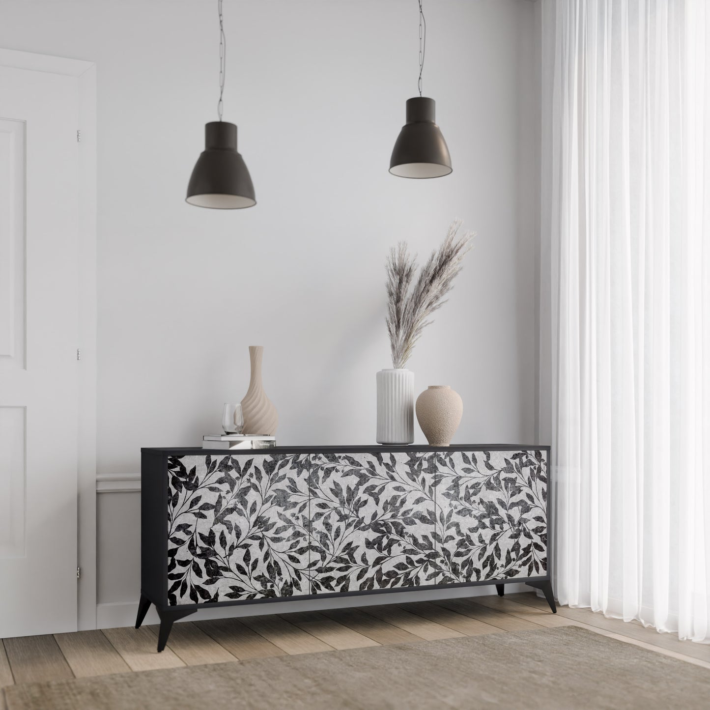CHARCOAL SPROUT 3-dörrars skänk i svart finish