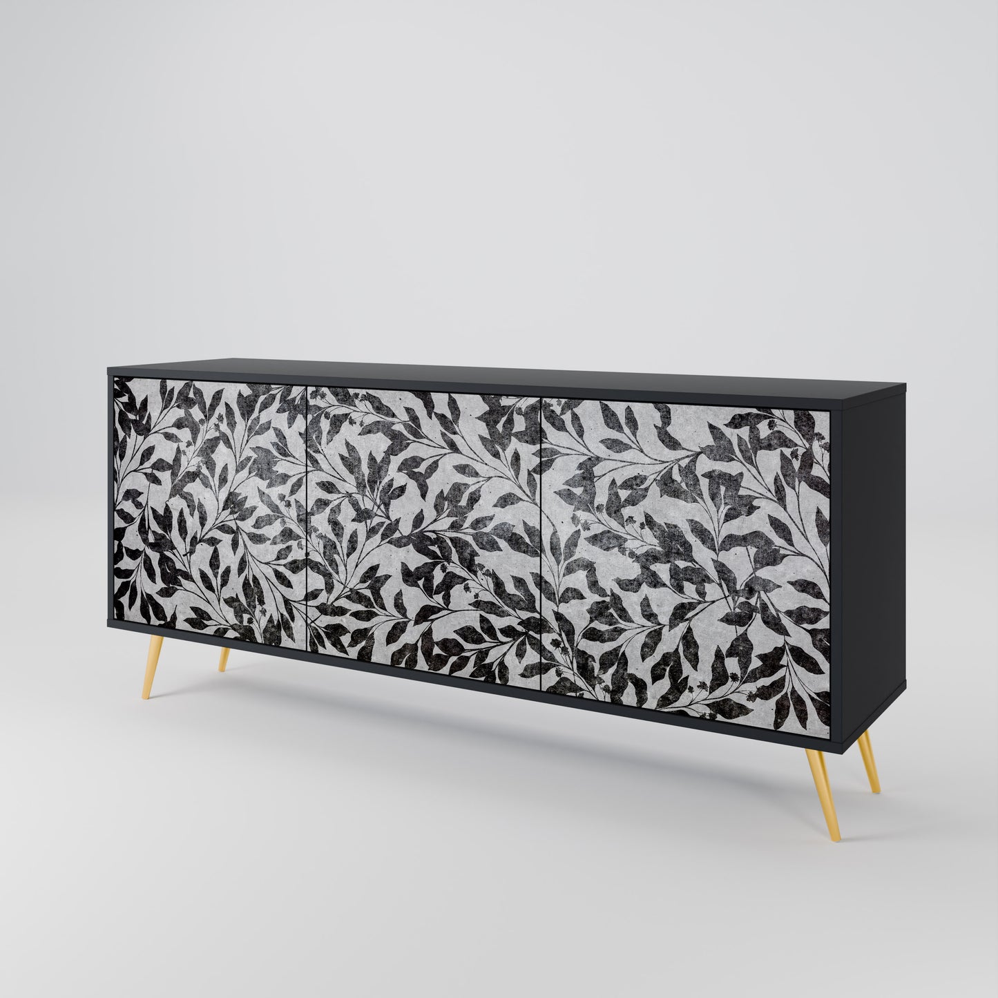 CHARCOAL SPROUT 3-dörrars skänk i svart finish
