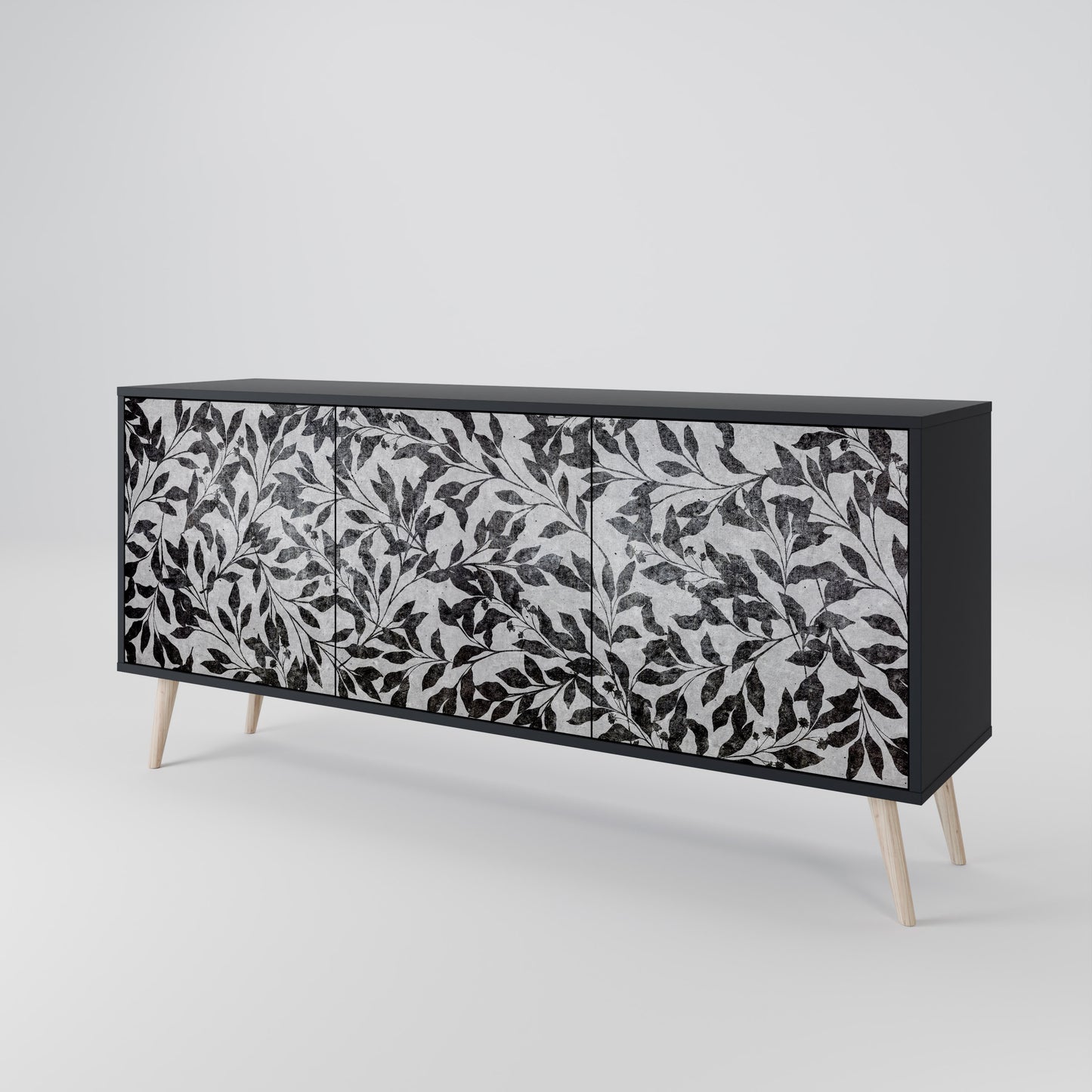 CHARCOAL SPROUT 3-dörrars skänk i svart finish