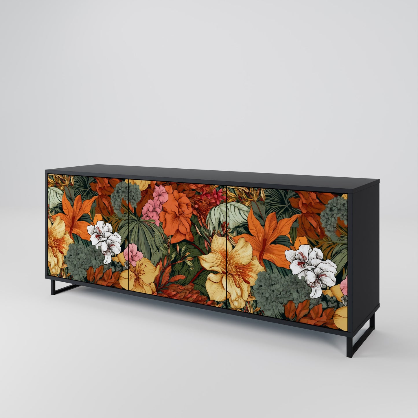 RADIANT FLORA 3-dörrars skänk i svart finish