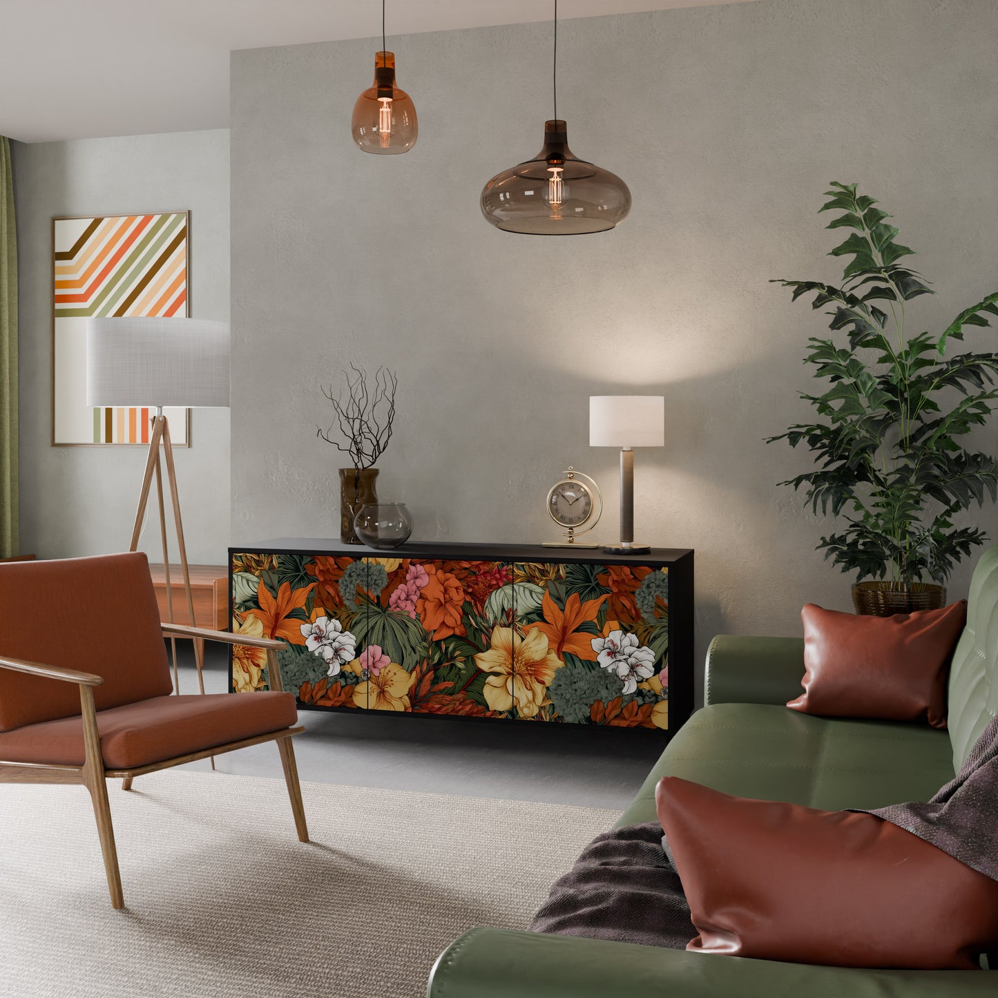 RADIANT FLORA 3-dörrars skänk i svart finish
