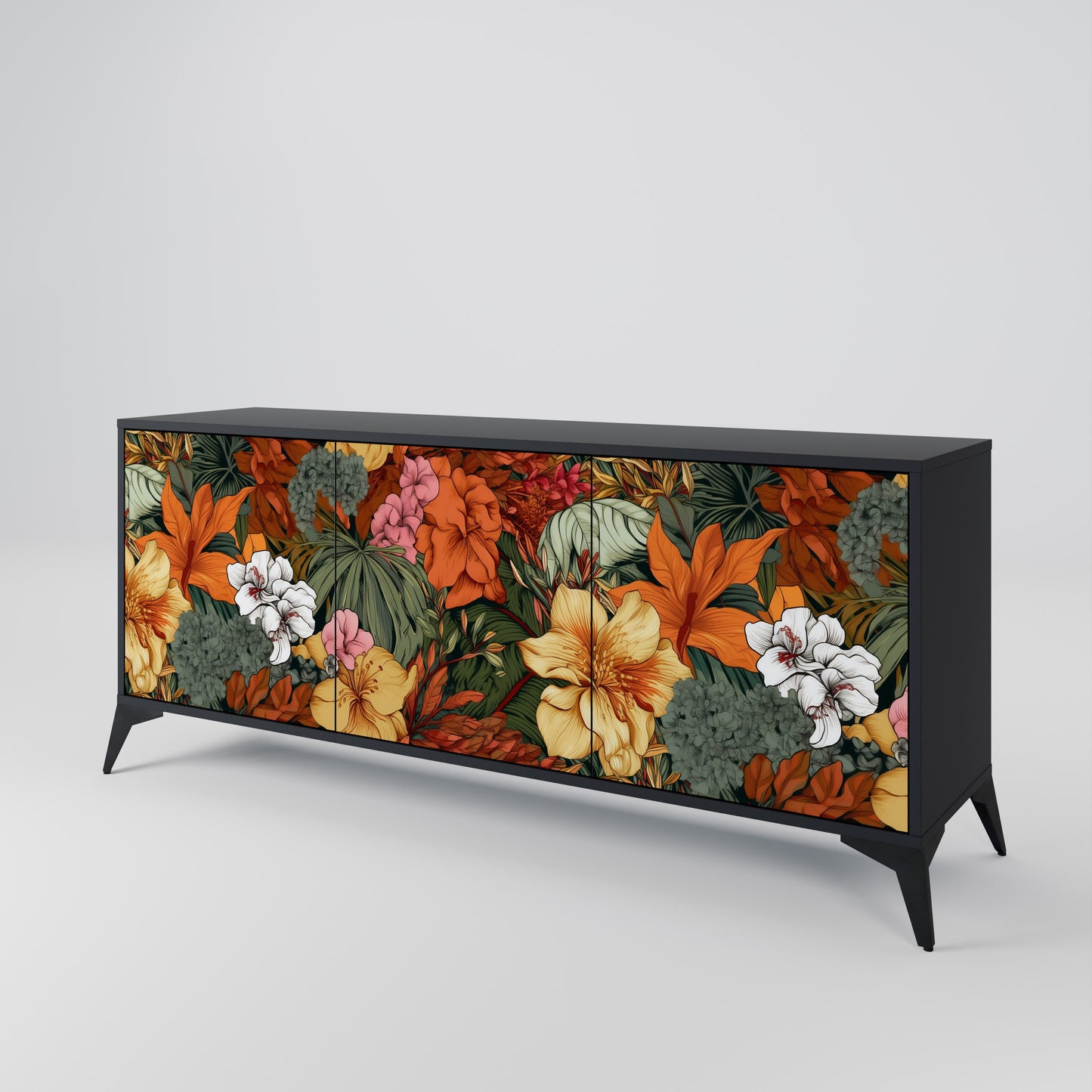 RADIANT FLORA 3-dörrars skänk i svart finish