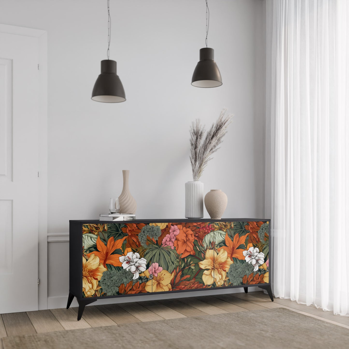 RADIANT FLORA 3-dörrars skänk i svart finish