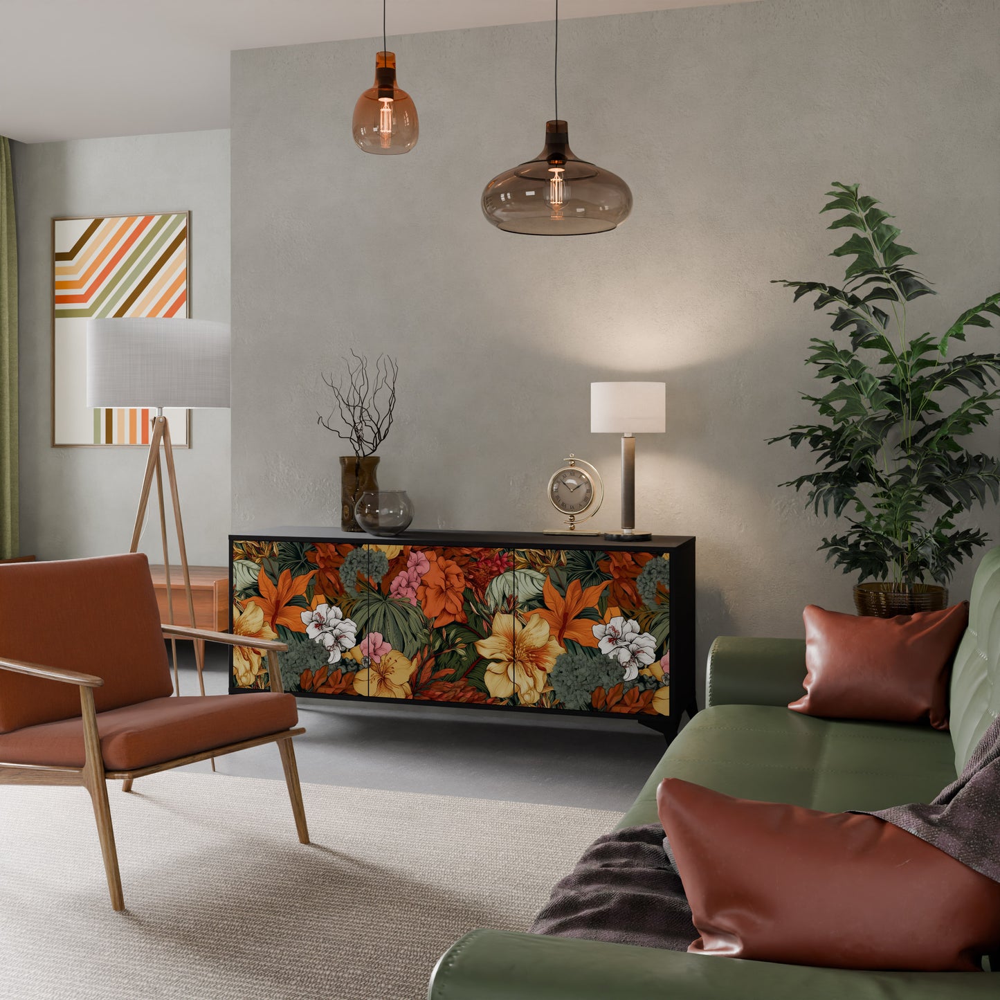 RADIANT FLORA 3-dörrars skänk i svart finish