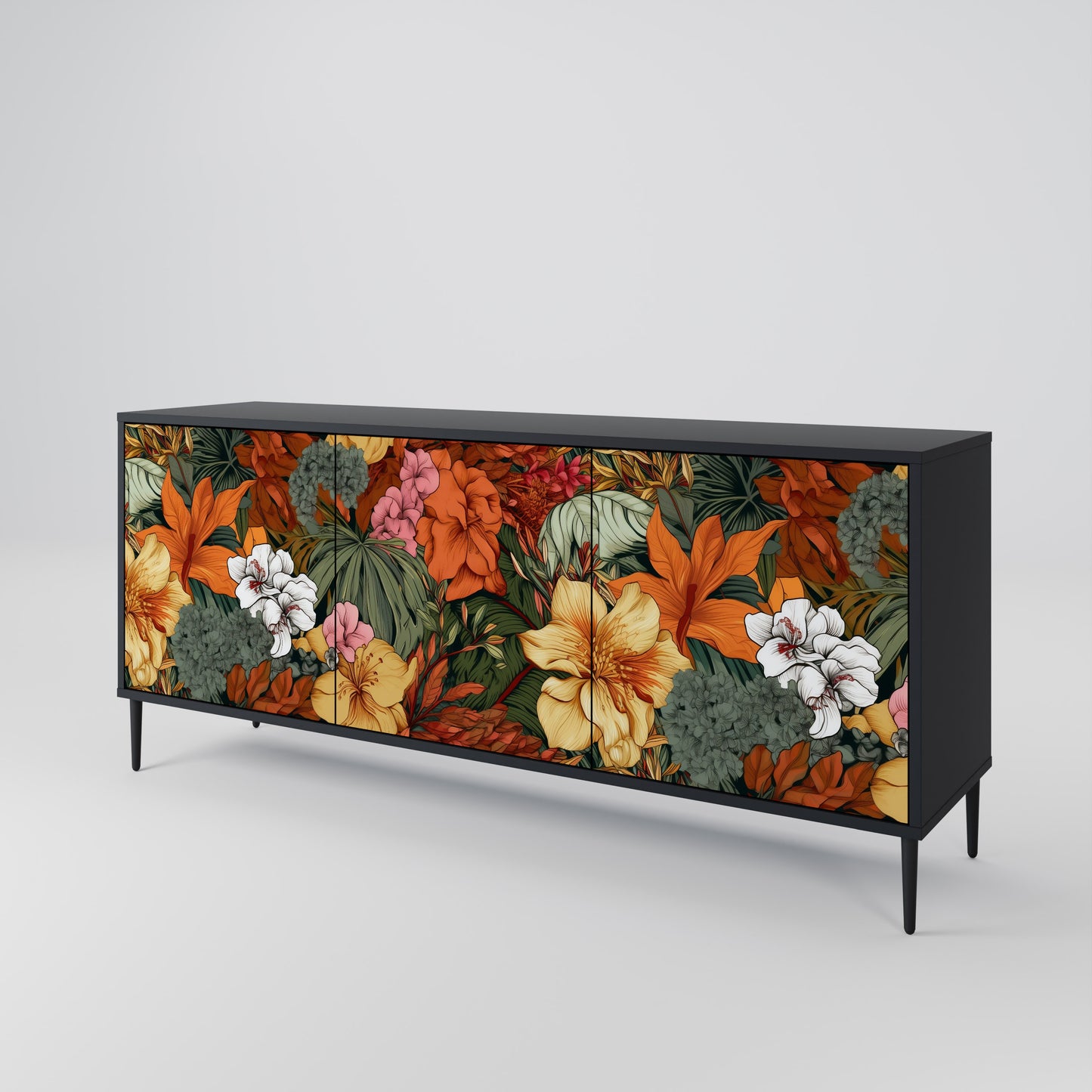 RADIANT FLORA 3-dörrars skänk i svart finish