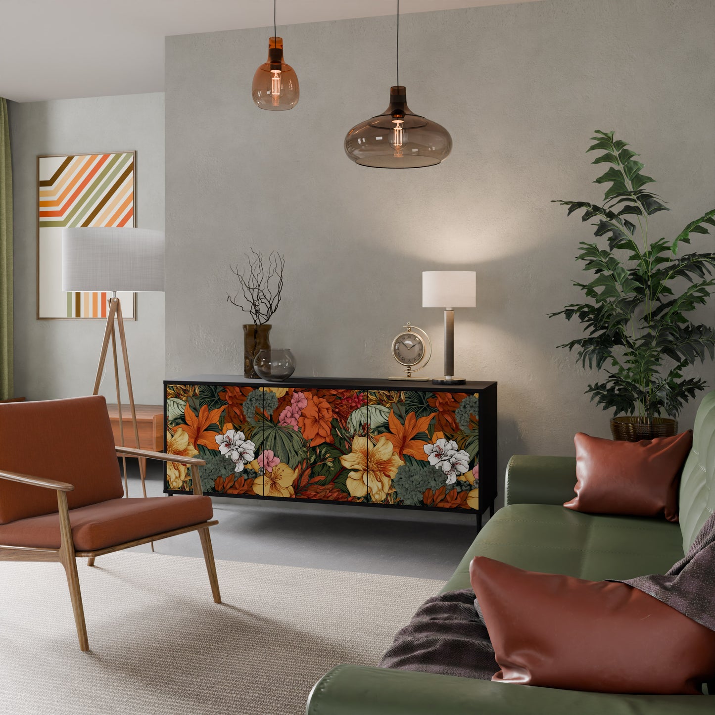 RADIANT FLORA 3-dörrars skänk i svart finish