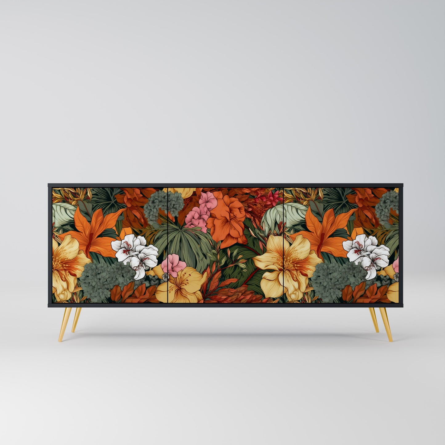 RADIANT FLORA 3-dörrars skänk i svart finish