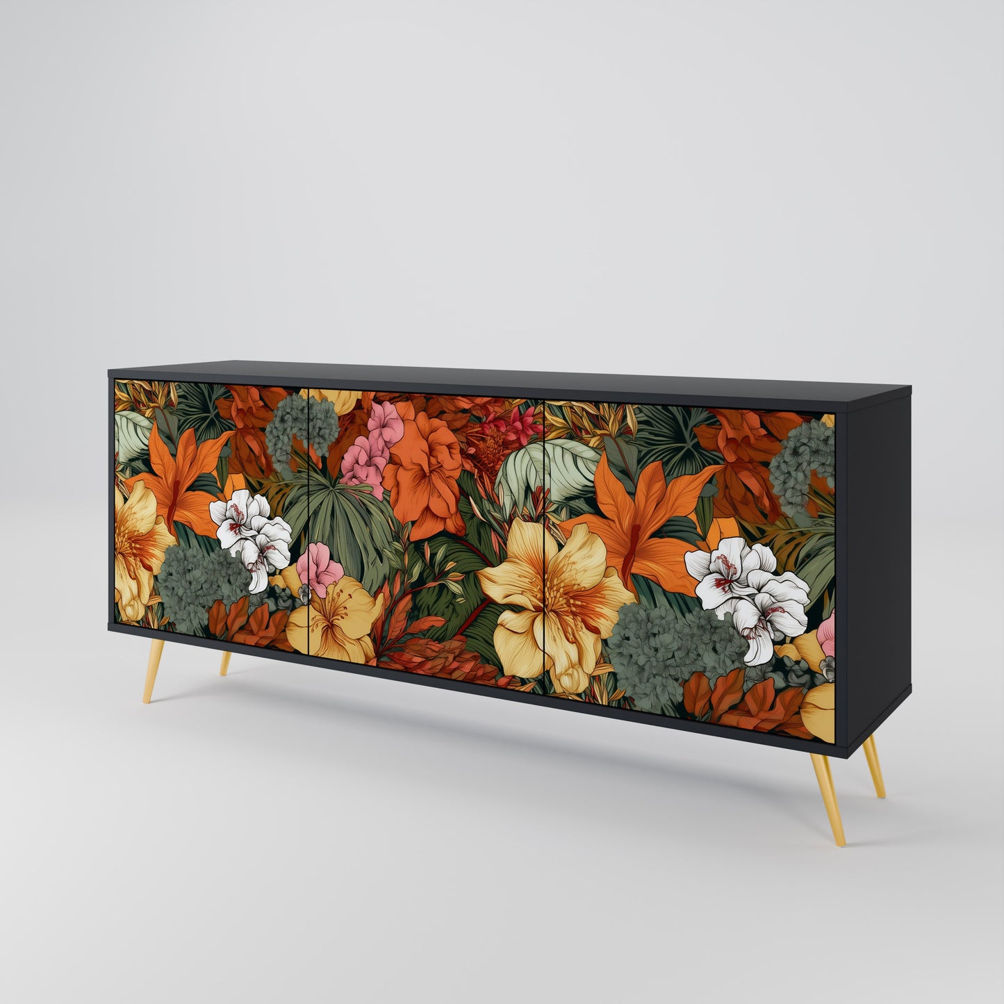 RADIANT FLORA 3-dörrars skänk i svart finish