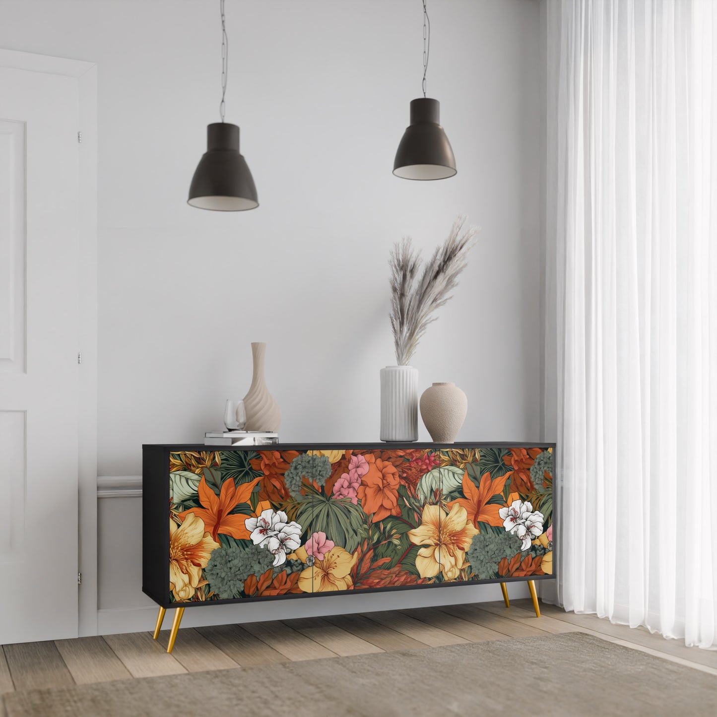 RADIANT FLORA 3-dörrars skänk i svart finish