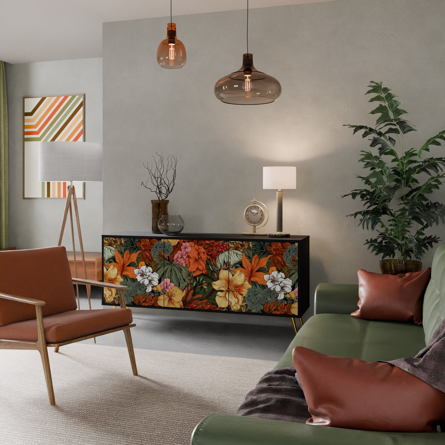 RADIANT FLORA 3-dörrars skänk i svart finish