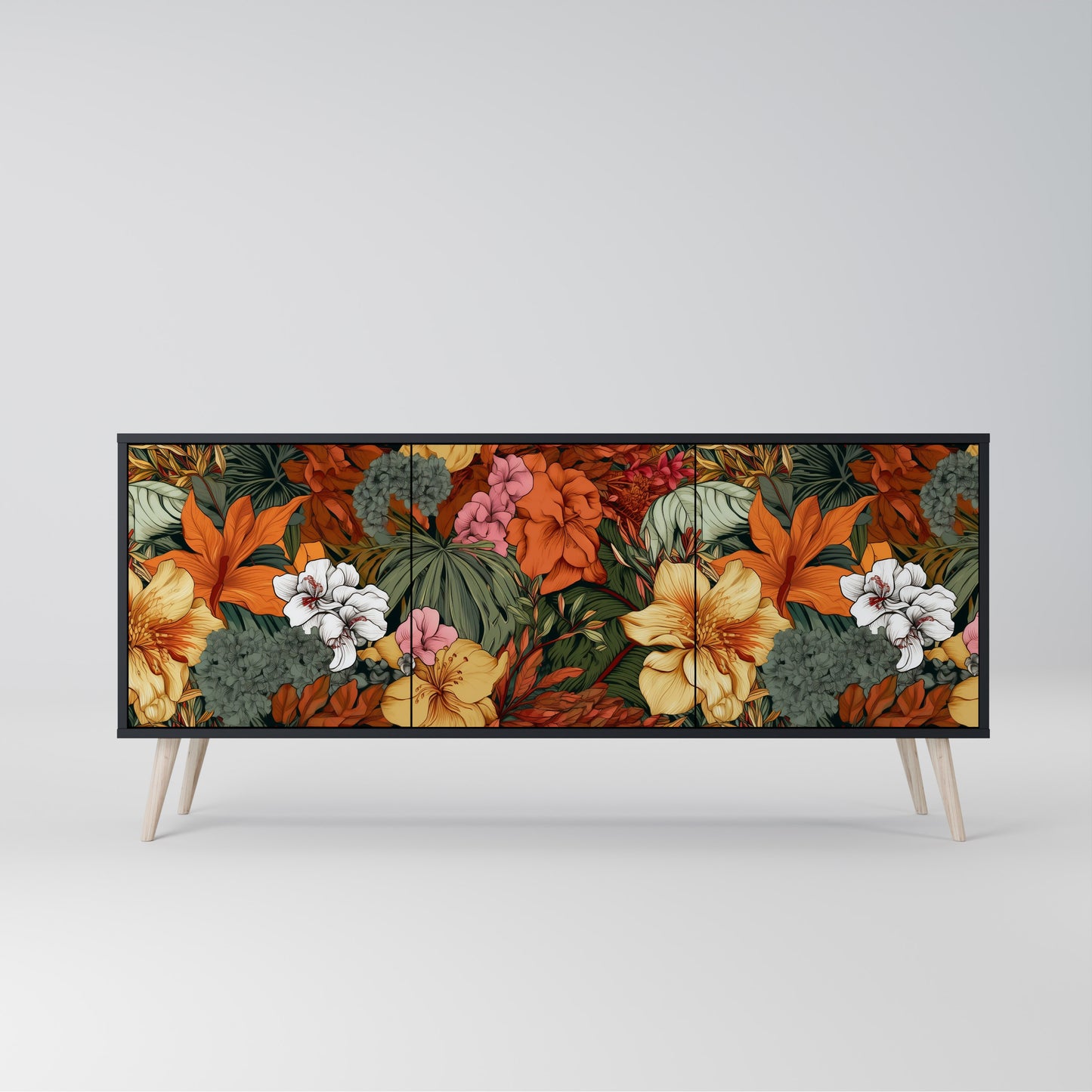 RADIANT FLORA 3-dörrars skänk i svart finish