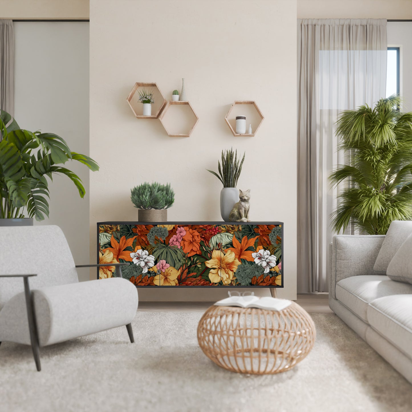 RADIANT FLORA 3-dörrars skänk i svart finish