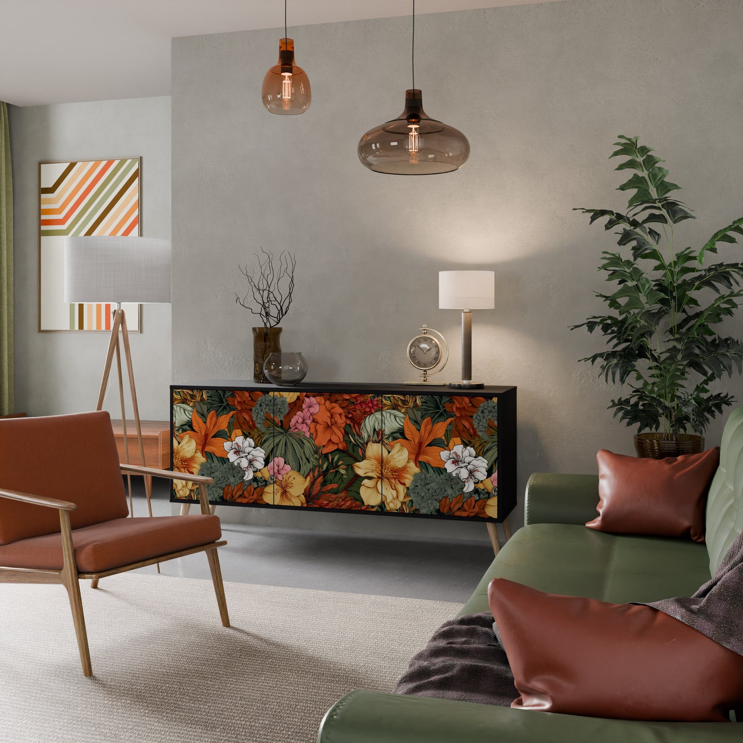 RADIANT FLORA 3-dörrars skänk i svart finish