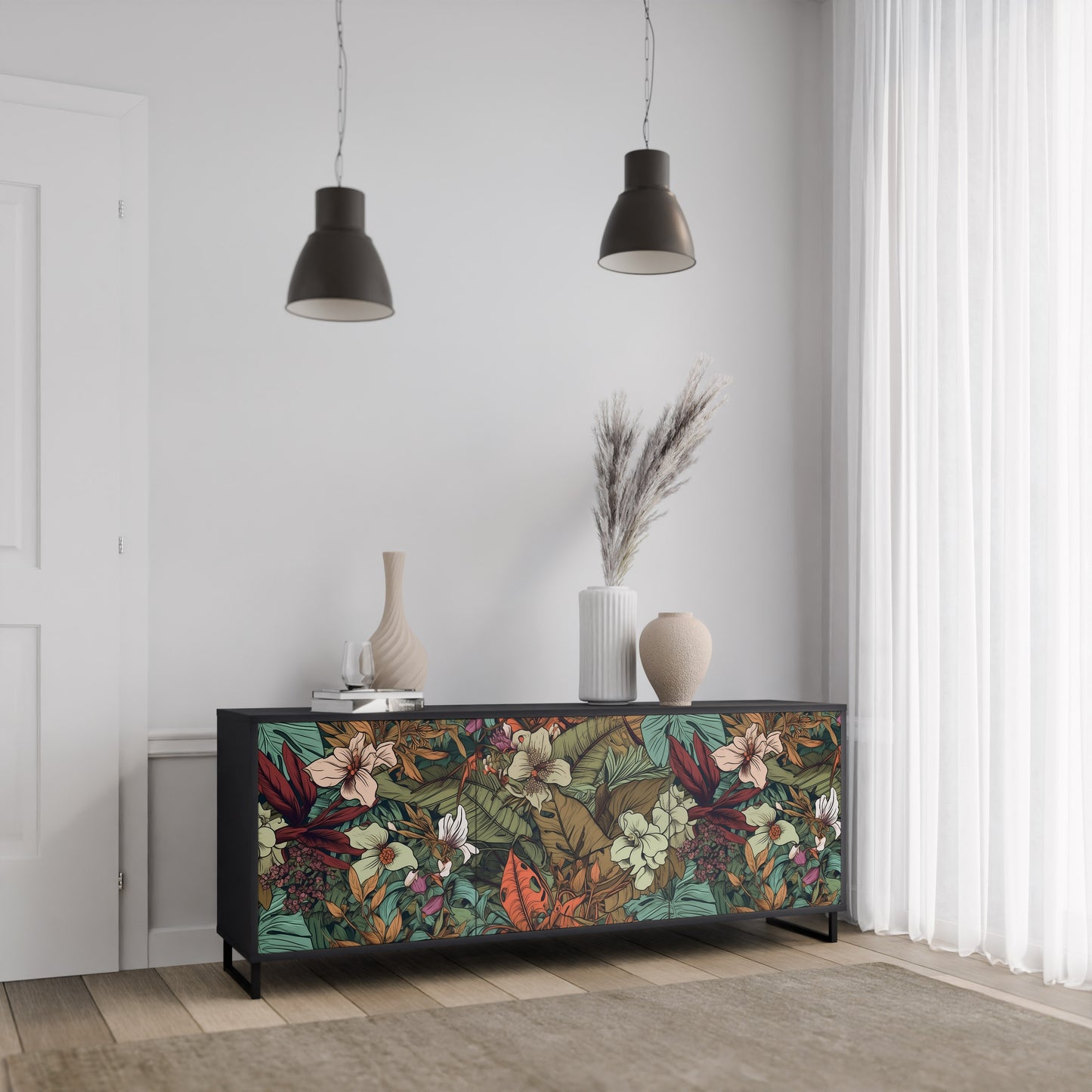 BOTANICAL EMERGENCE 3-dörrars skänk i svart finish