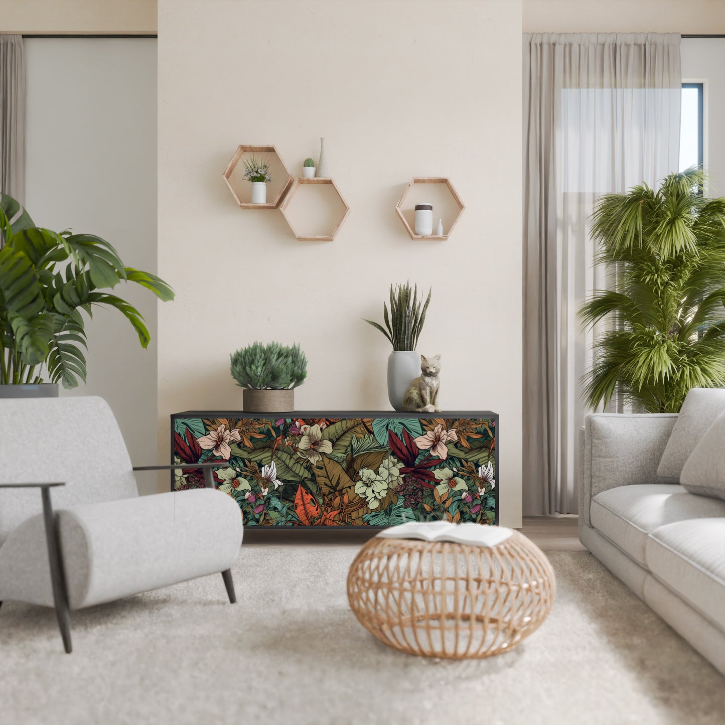 BOTANICAL EMERGENCE 3-dörrars skänk i svart finish